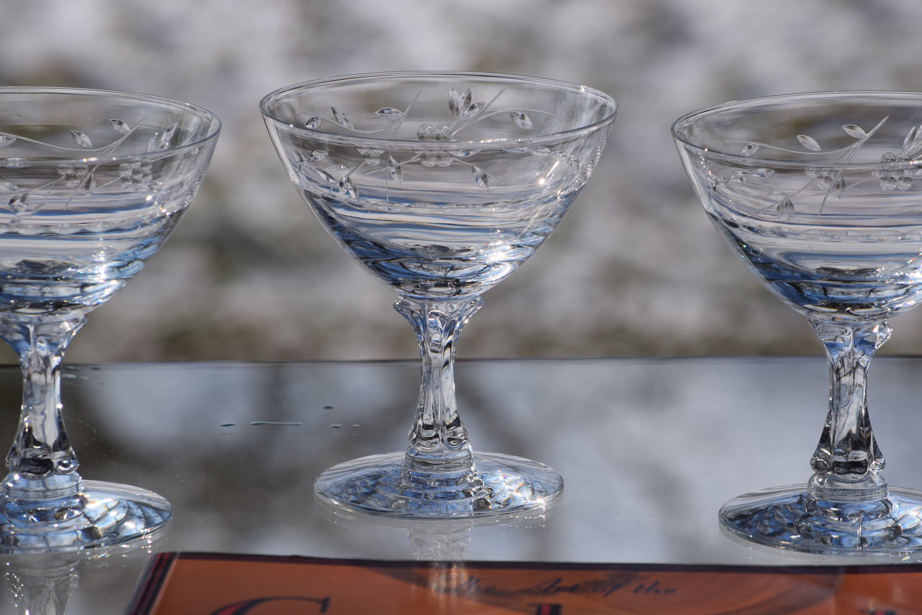 Vintage Etched Crystal Cocktail Glasses, Set of 4, Fostoria, circa 1950