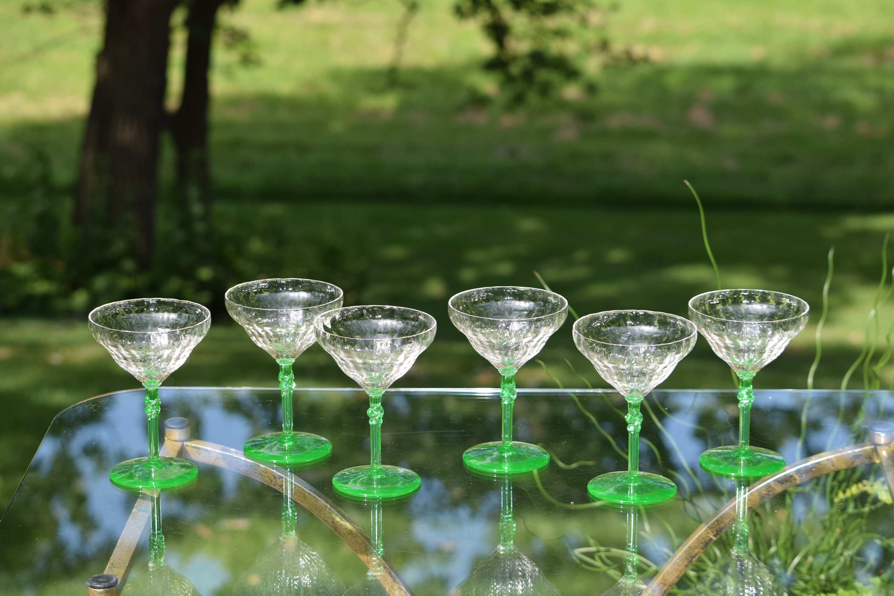 Vintage Optic with Green VASELINE URANIUM Cocktail Glasses, Set of 6