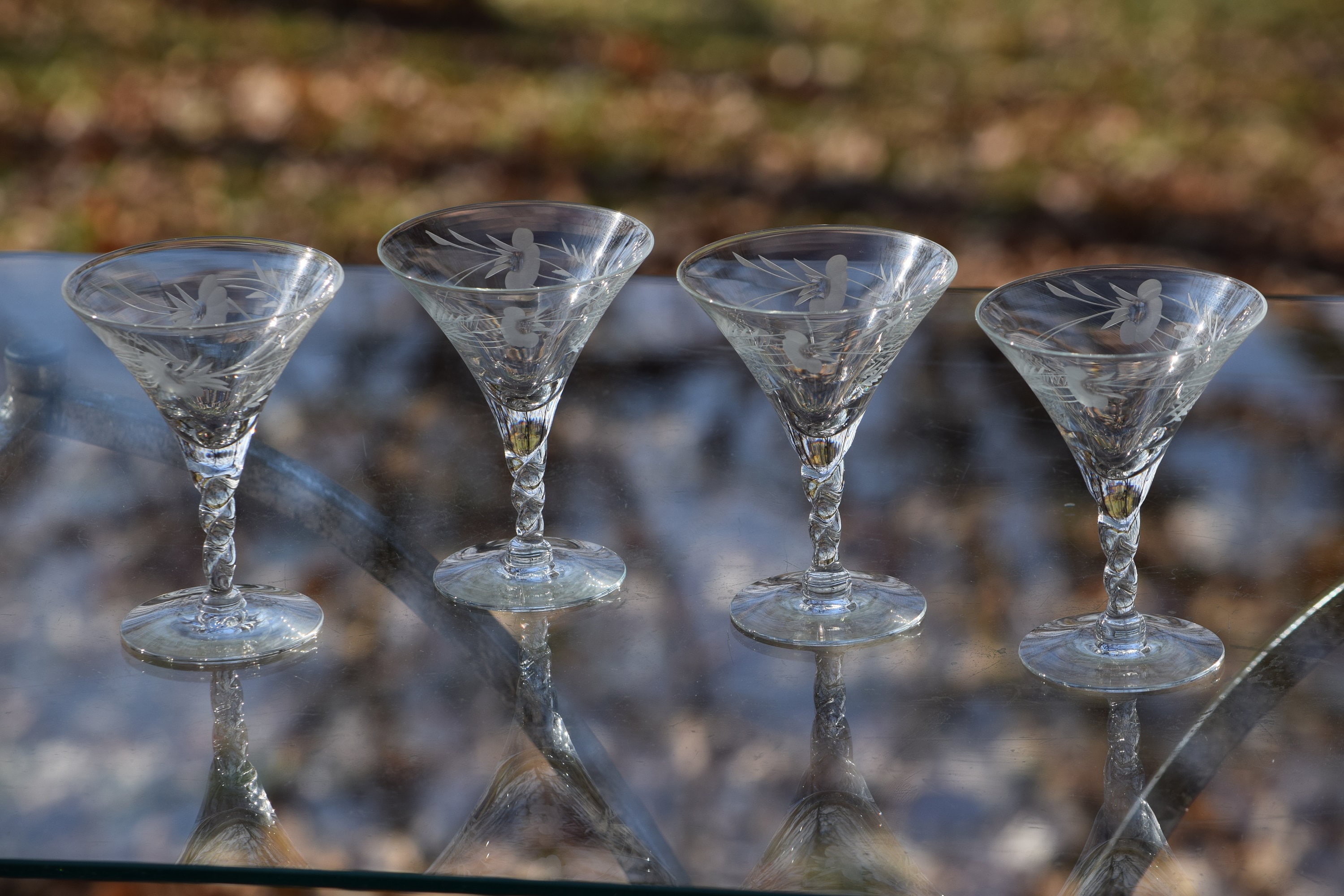 Vintage Etched Cocktail Liquor Glasses, Set of 5, Vintage 3 oz
