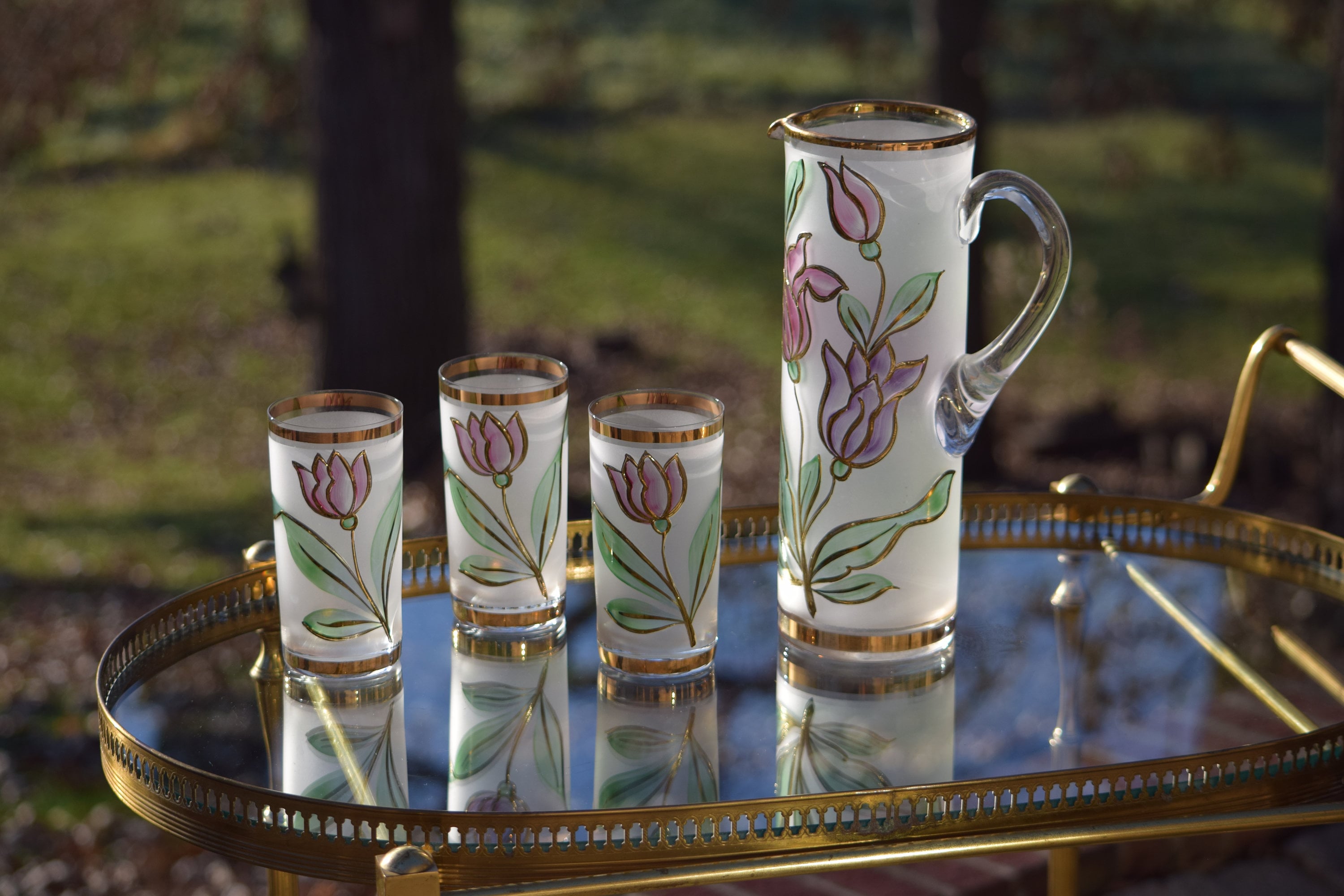 Beautiful Vintage Handblown Thick Smokey Glass Pair of Margarita