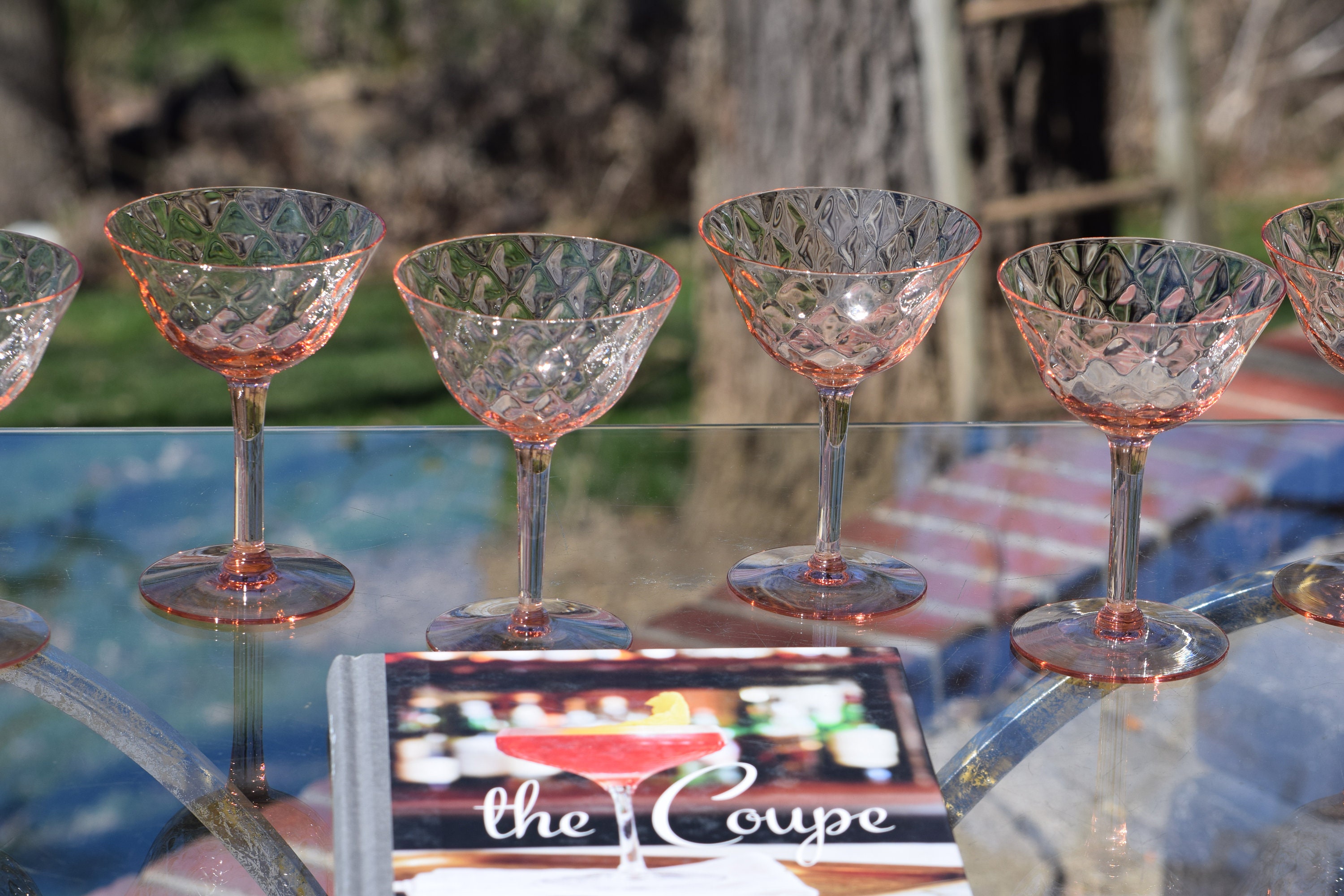 Vintage PINK DIAMOND OPTIC Champagne Glass Cocktail Martini Glasses