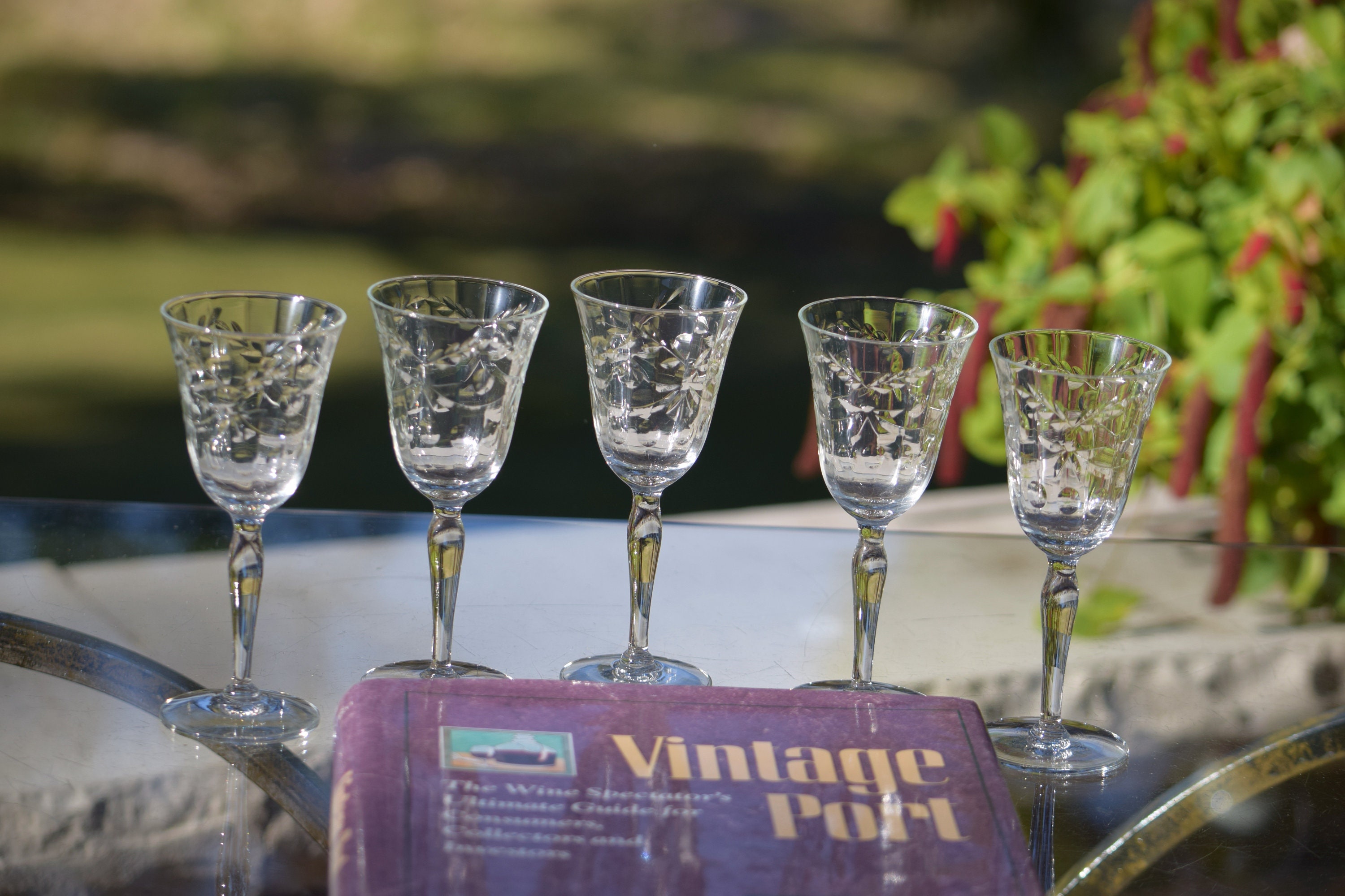 5 Vintage Etched Wine Liquor Glasses, 3 oz After Dinner Drink Glasses