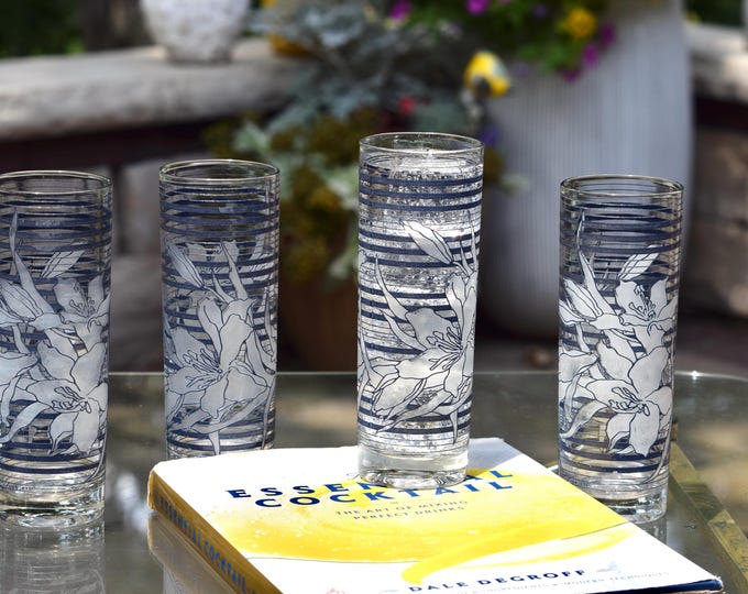 4 Vintage CULVER Collins Cocktail glasses, 1950's, Culver Lily Collins Barware, Mid Century Culver Collins Glasses, Vintage Style