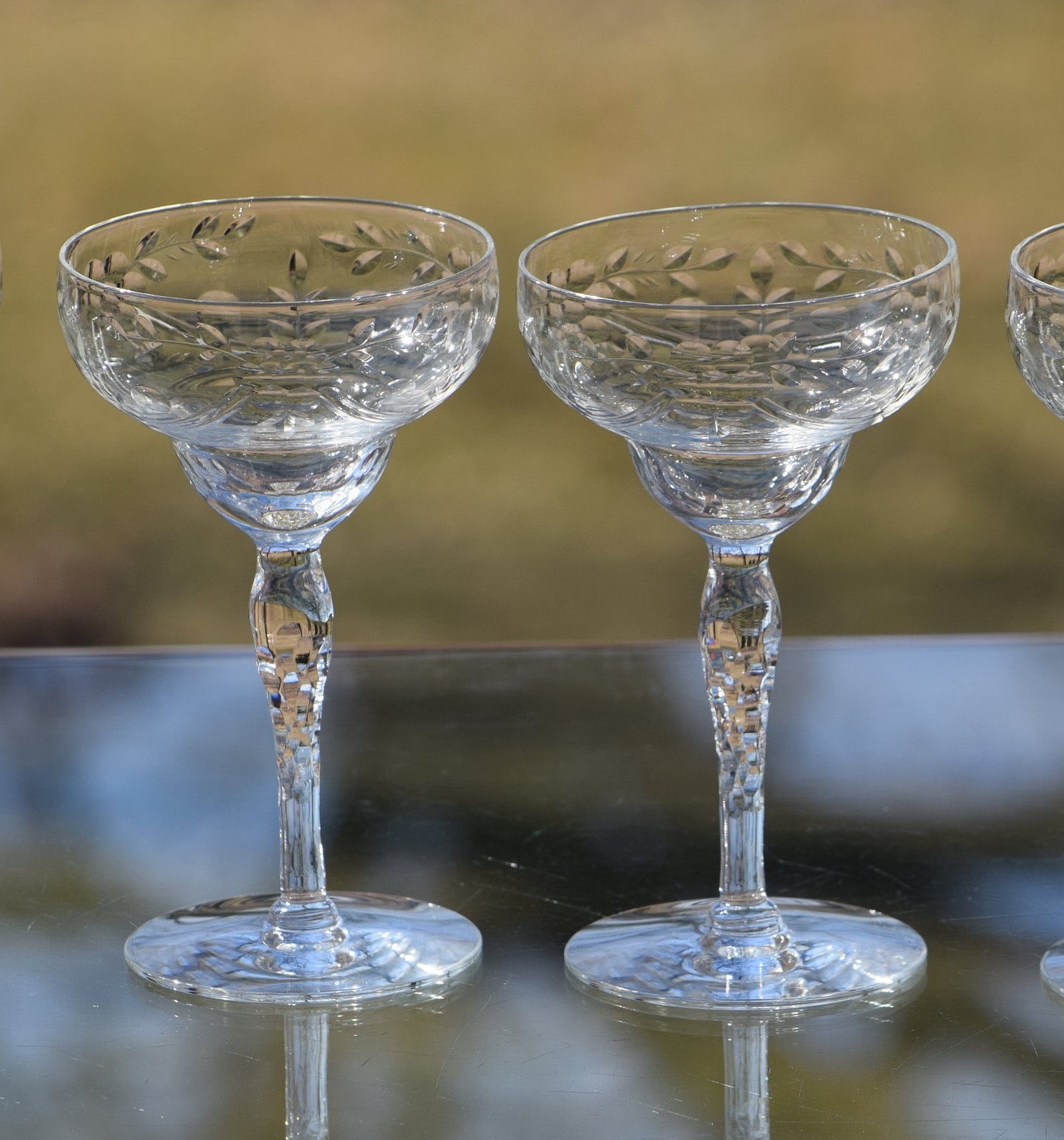 Vintage Etched Cocktail Liquor Glasses, Set of 4, Vintage 4 oz After