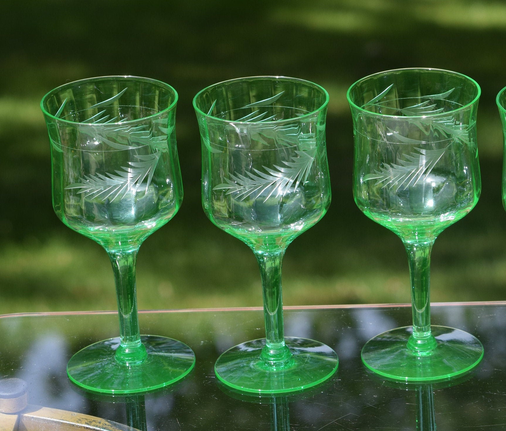 Vintage Uranium Glass Stemware - Mismatched Set of 6 - Green