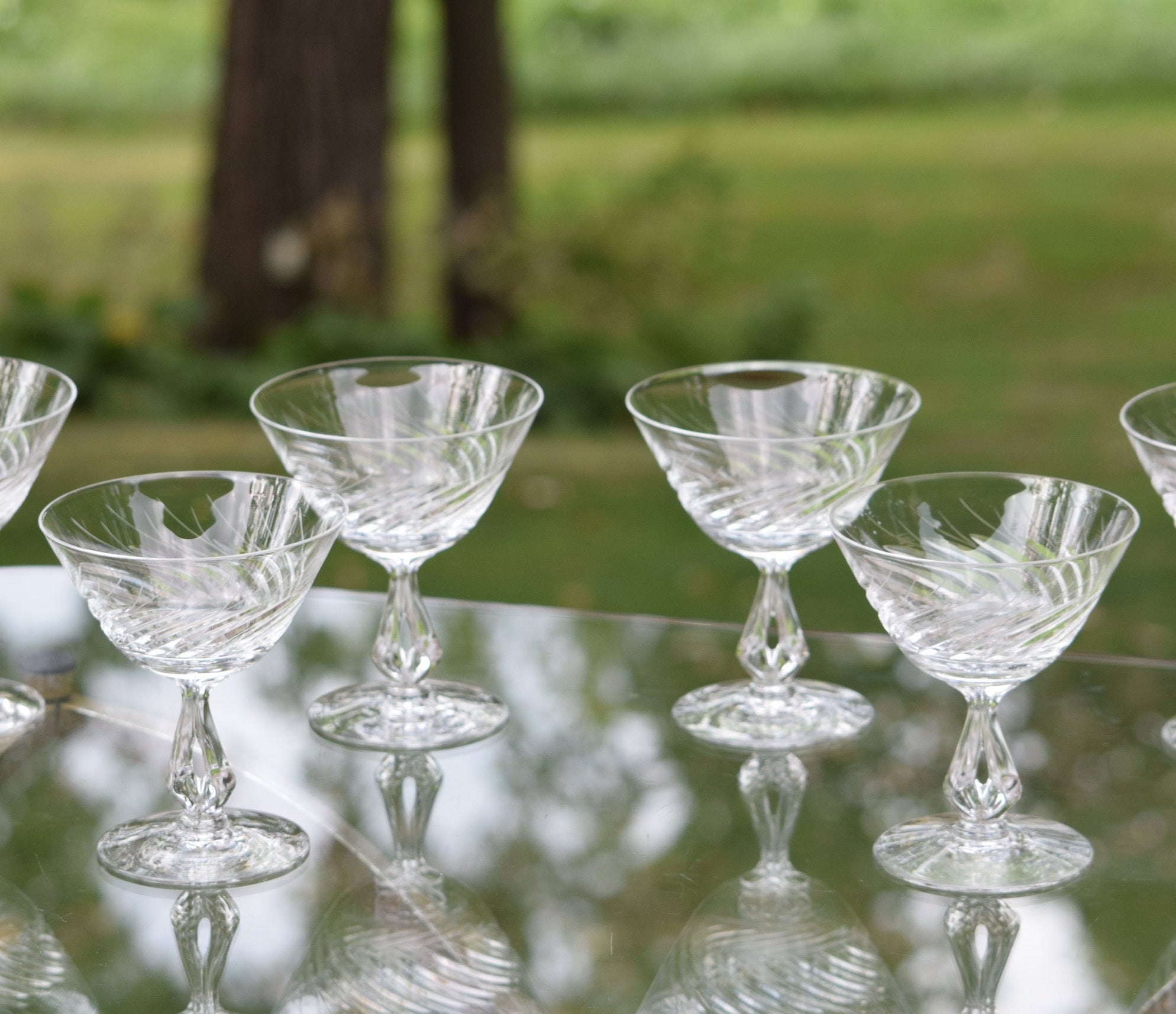 EXQUISITE Vintage Etched CRYSTAL Cocktail Glasses, Set of 4, Fostoria