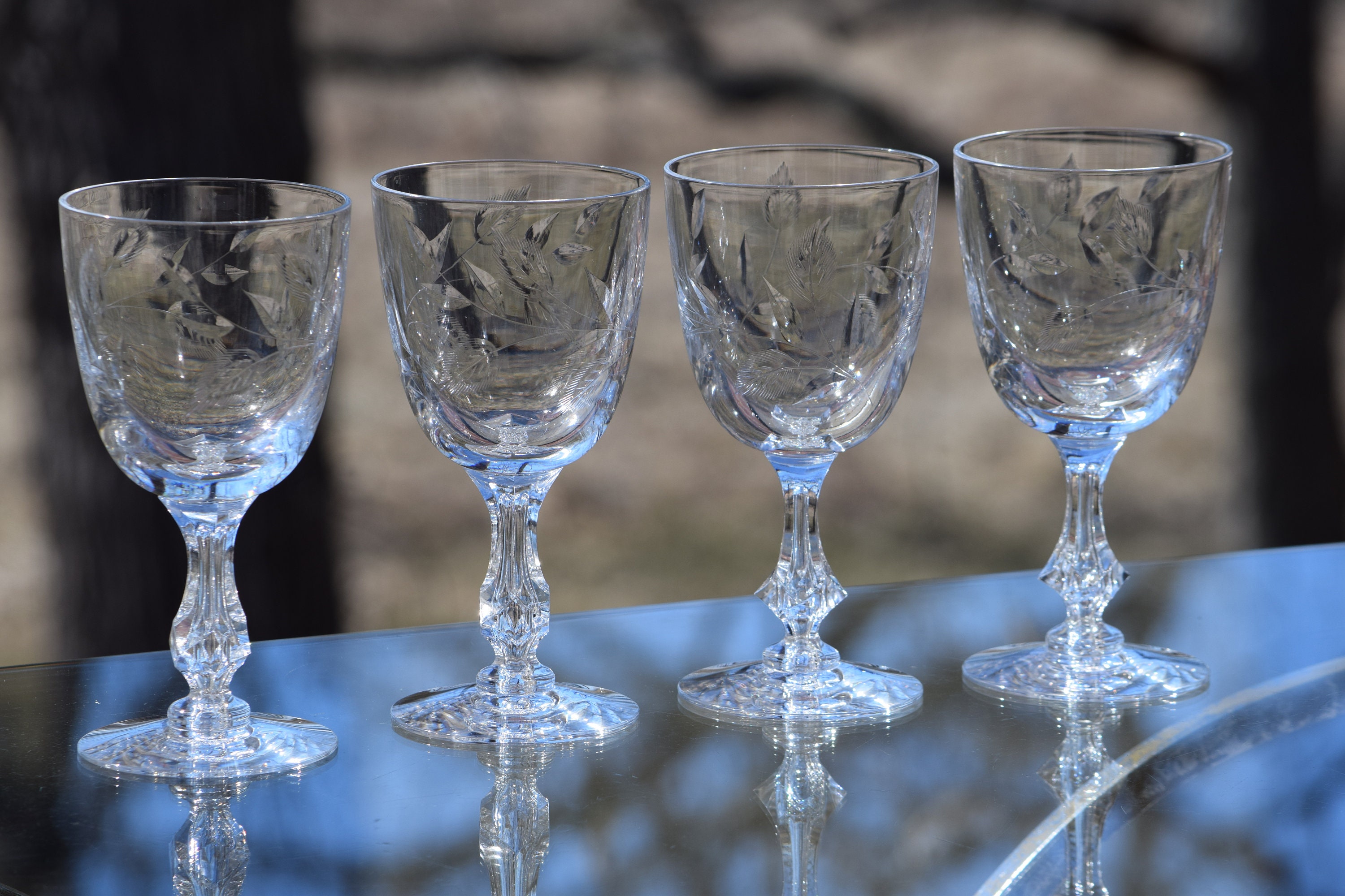 Vintage CRYSTAL Bubble Stem Wine Glasses, Set of 4, Tiffin Franciscan
