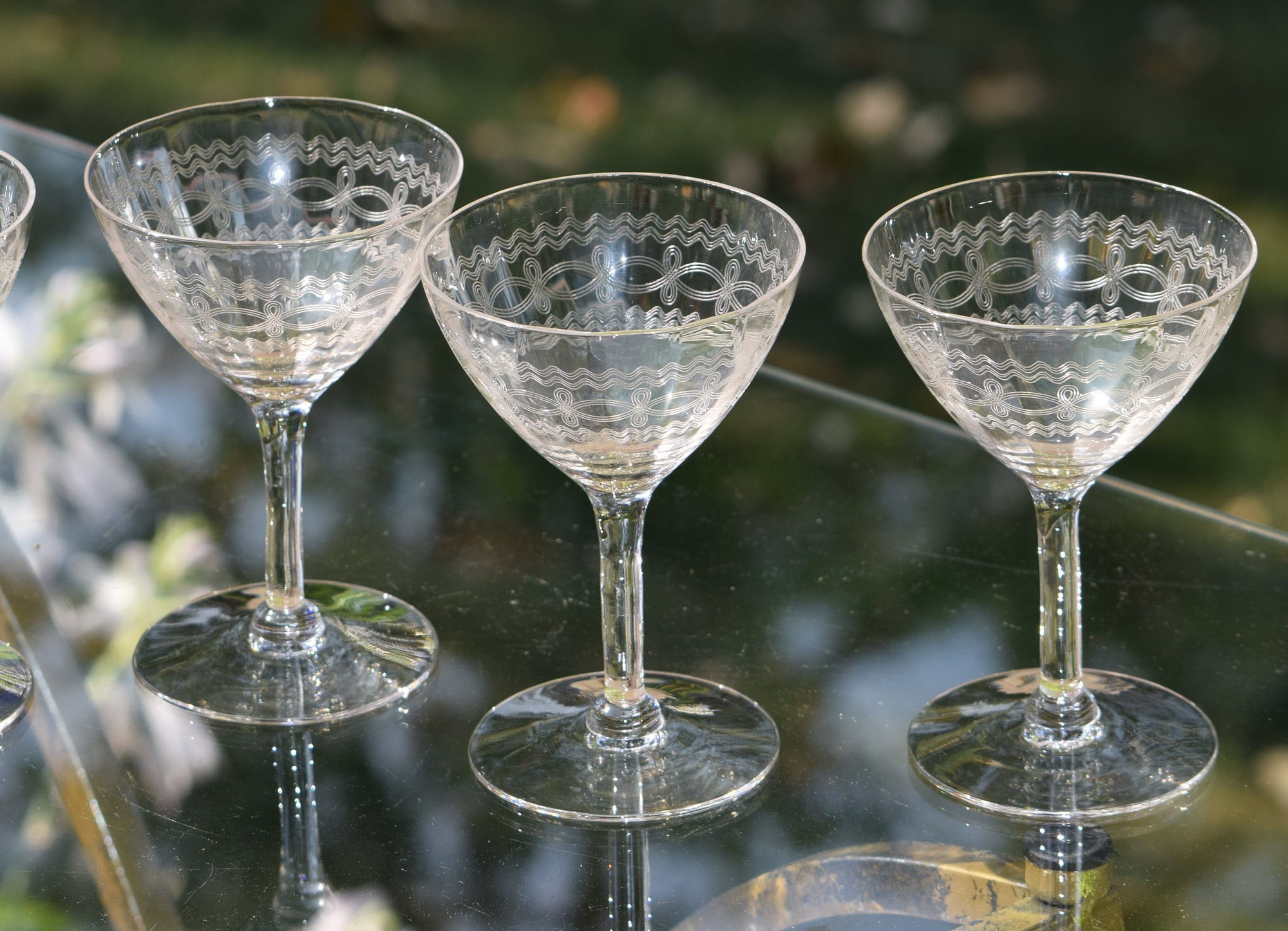 Vintage Needle Etched Green VASELINE Glass Cocktail Martini