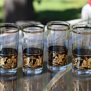 Glamorous Mid Century! 6 Vintage Black & Gold Highball Cocktail Glasses, Cera, 1950&#39;s, Whiskey Bourbon Scotch Highball Glasses