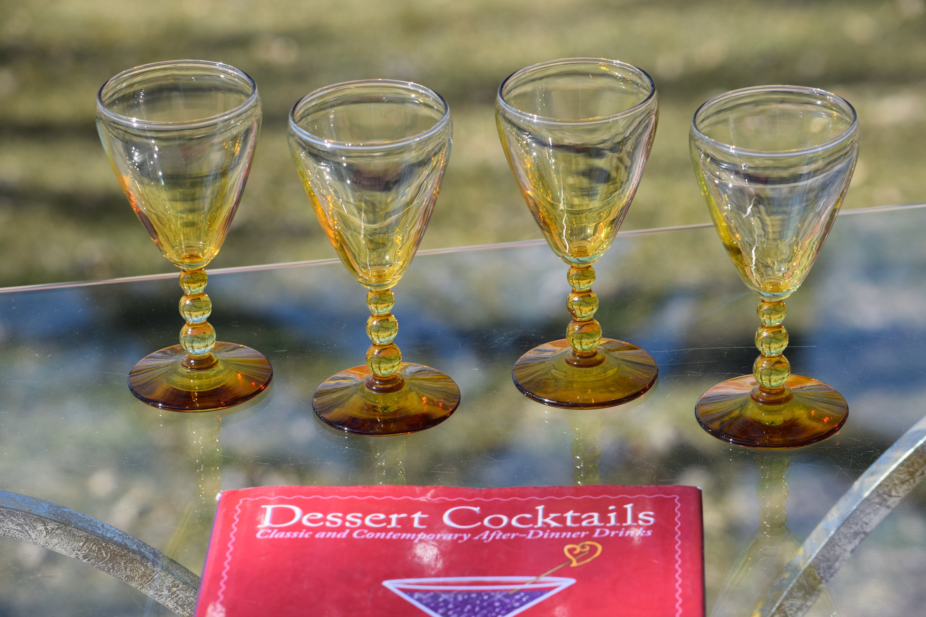 Vintage Wine Cordials, Set of 4, Libbey, Knobhill Amber, 4 oz Vintage