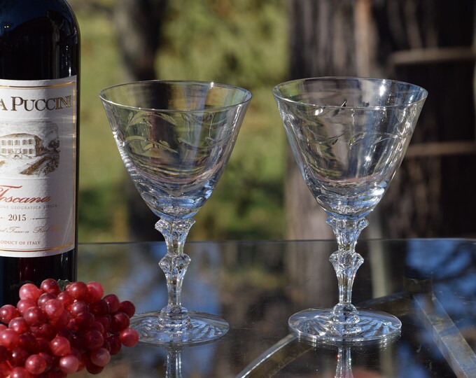 Exquisite Look!  4 Vintage Etched CRYSTAL Wine Glasses, Tiffin Franciscan, circa 1960's, Vintage Etched Crystal Water Goblets