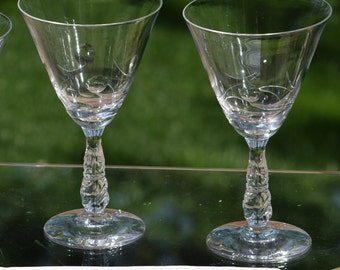 Vintage Etched Crystal Wine Glasses, Set of 4, 1950s Ornate Stemware