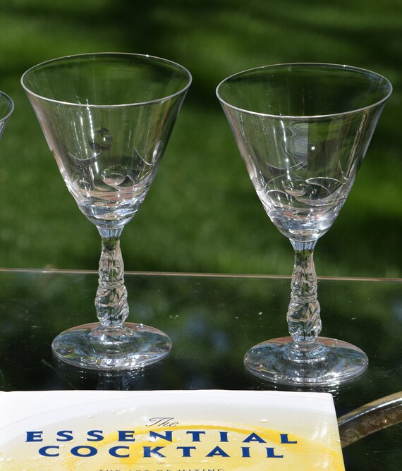 Vintage Etched Crystal Wine Glasses, Set of 4, 1950s Ornate Stemware - Etsy