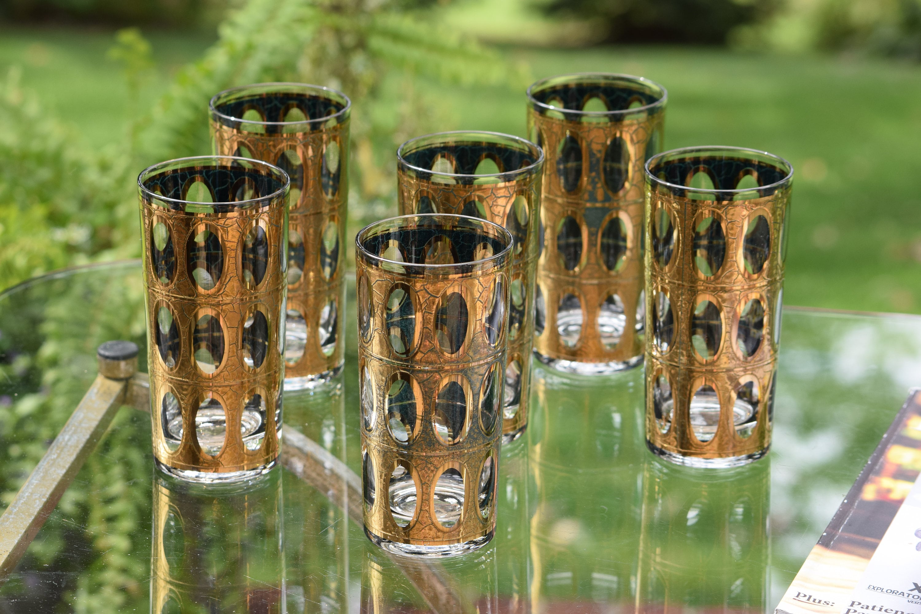Vintage CULVER 22k Gold Cocktail Highball Glasses, Set of 6, Culver