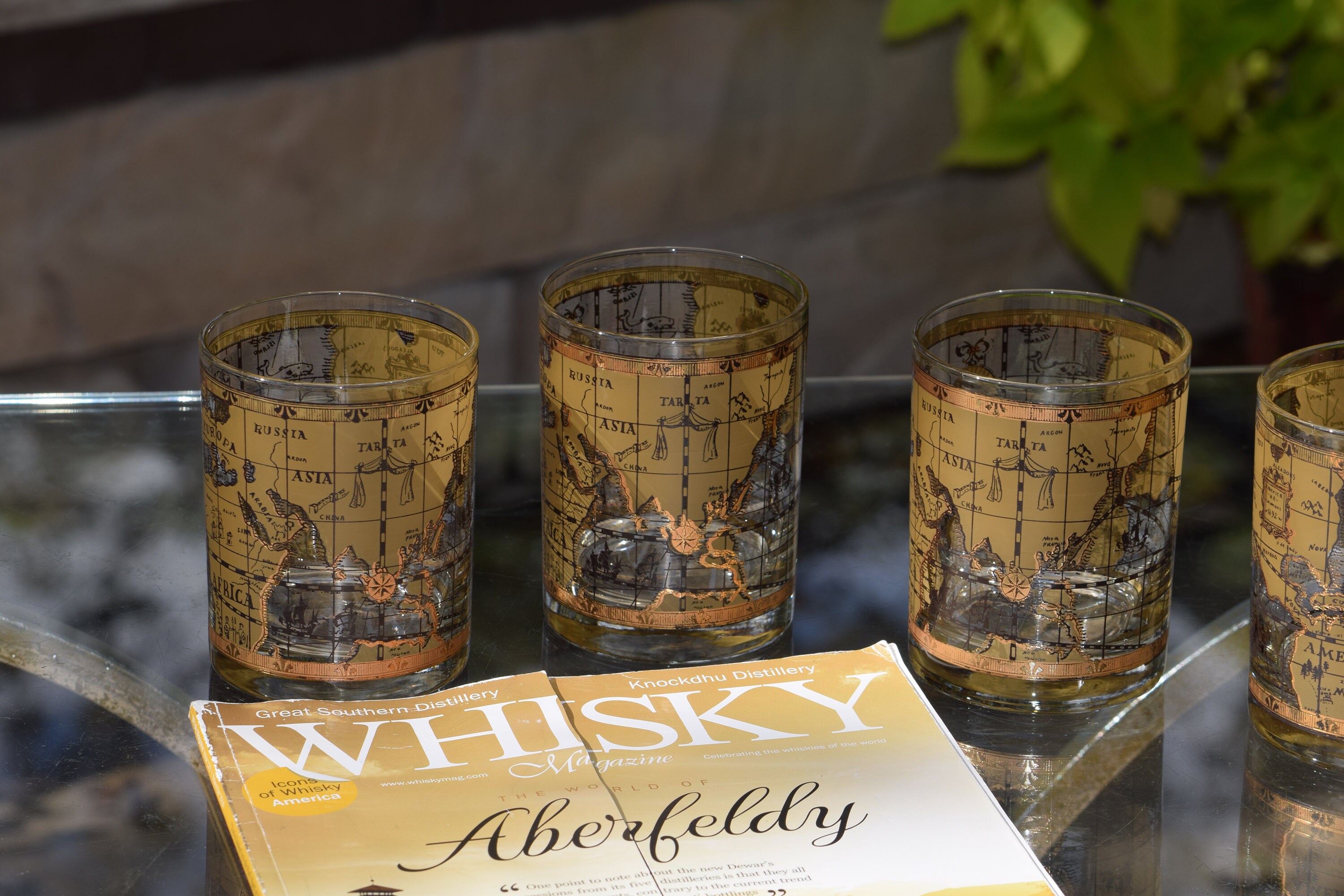 Set of 8 Vintage Highball Glasses by Cera in the Old World Map