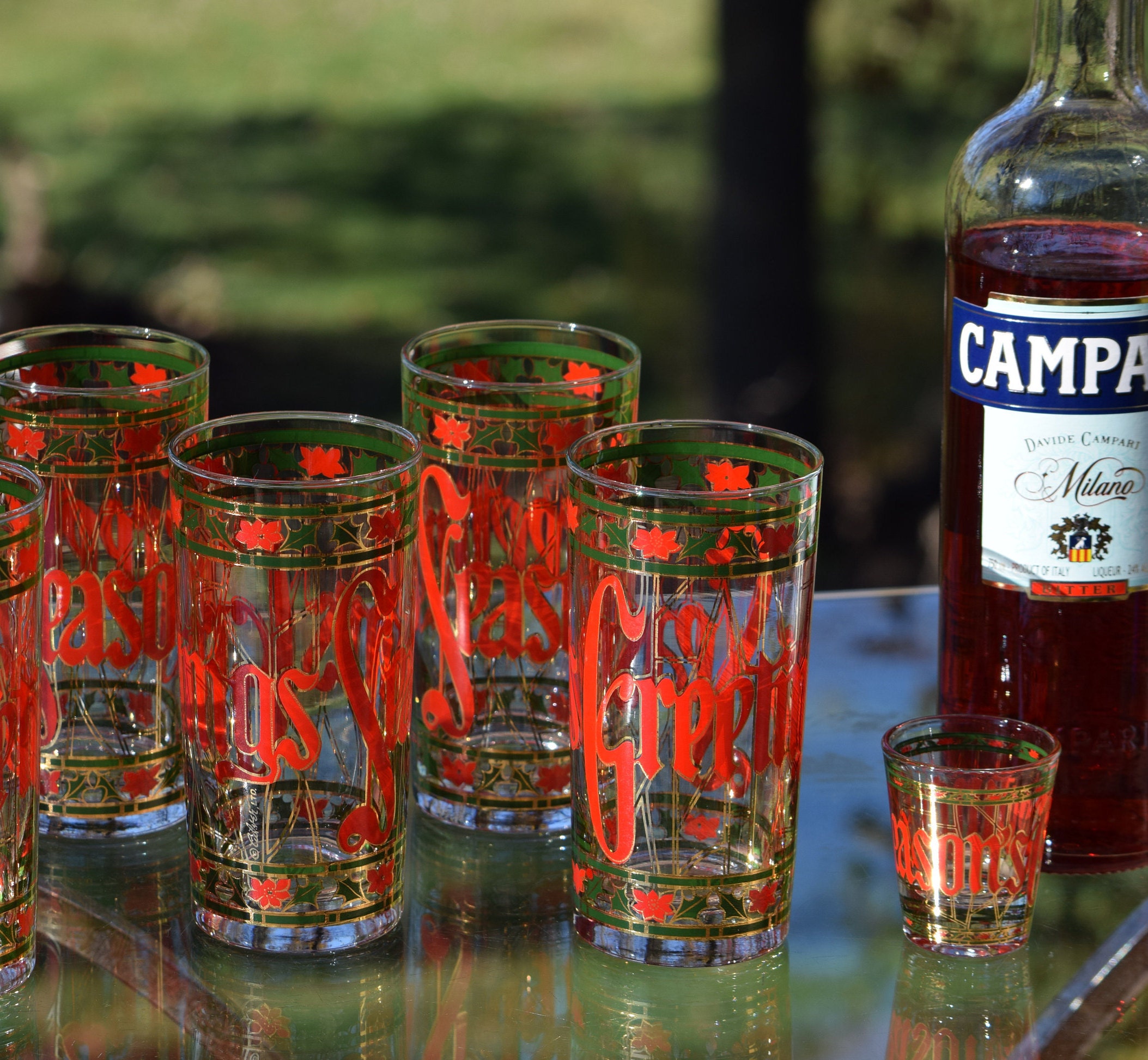 4 Vintage Culver Christmas Highball Cocktail glasses, Set of 4, Bourbon
