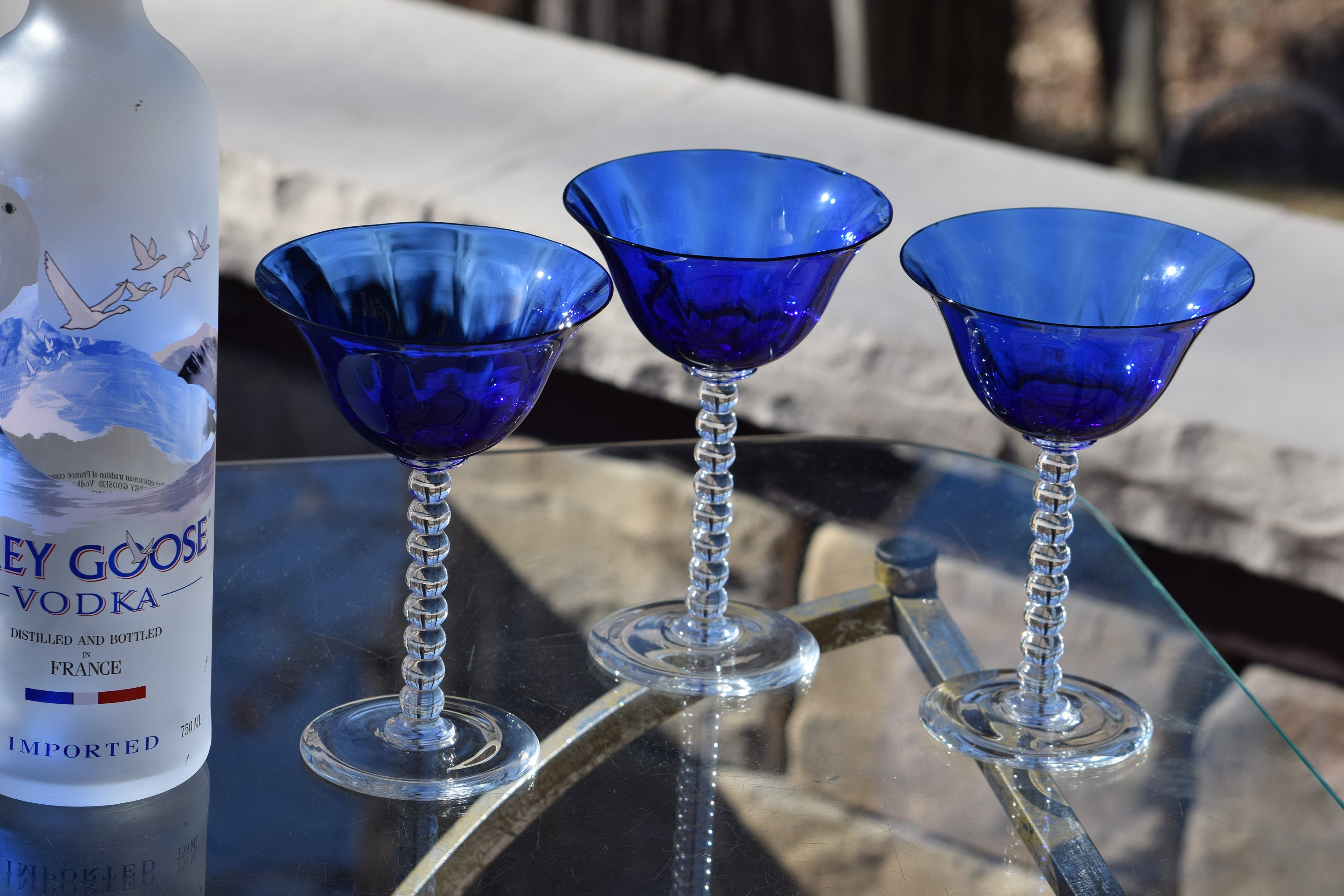 6 Vintage Cobalt Blue Cocktail Martini Glasses, 1950's Vintage Cobalt