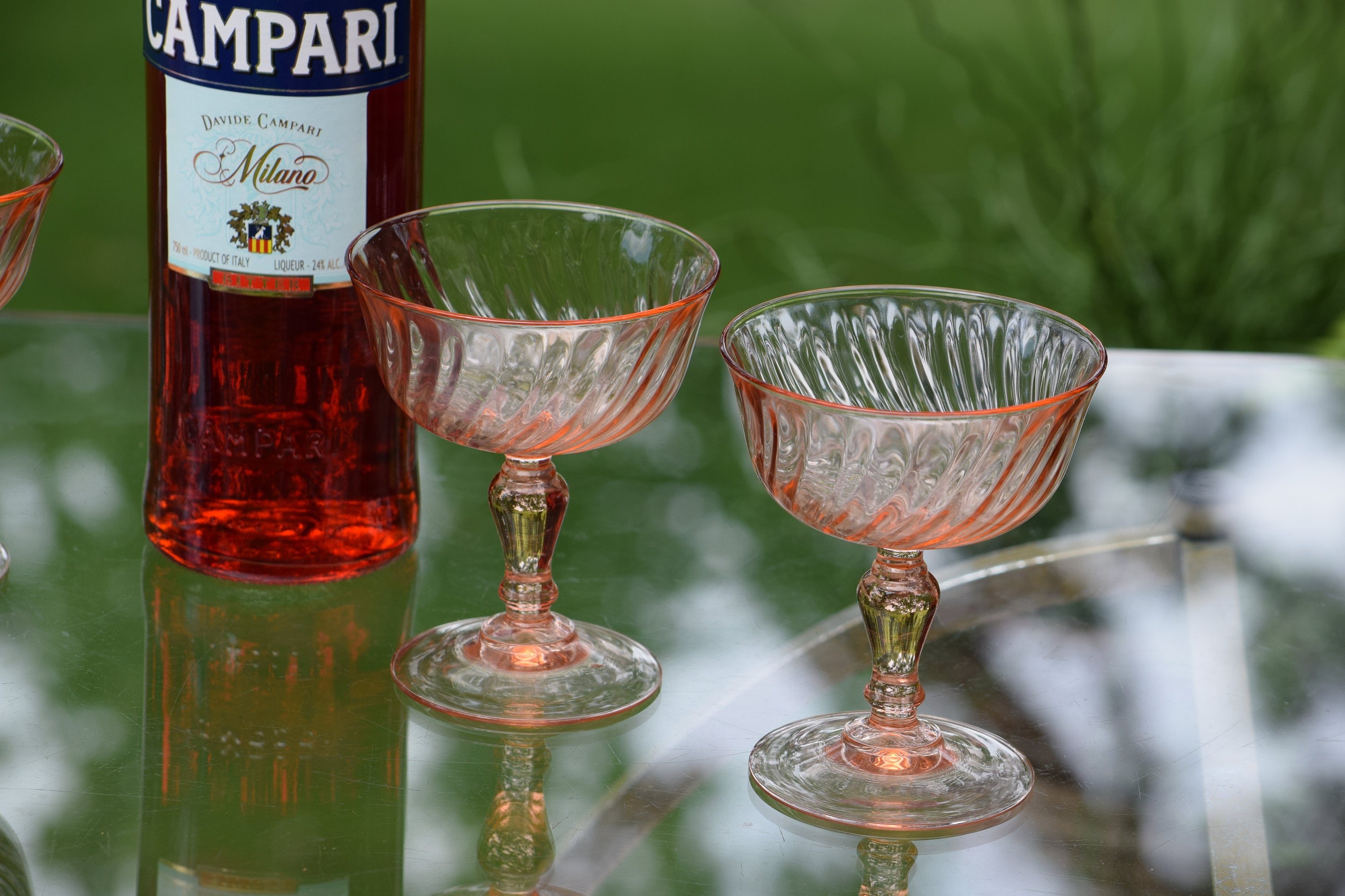 Vintage PINK Optic Cocktail Martini Glasses, Set of 4, Depression