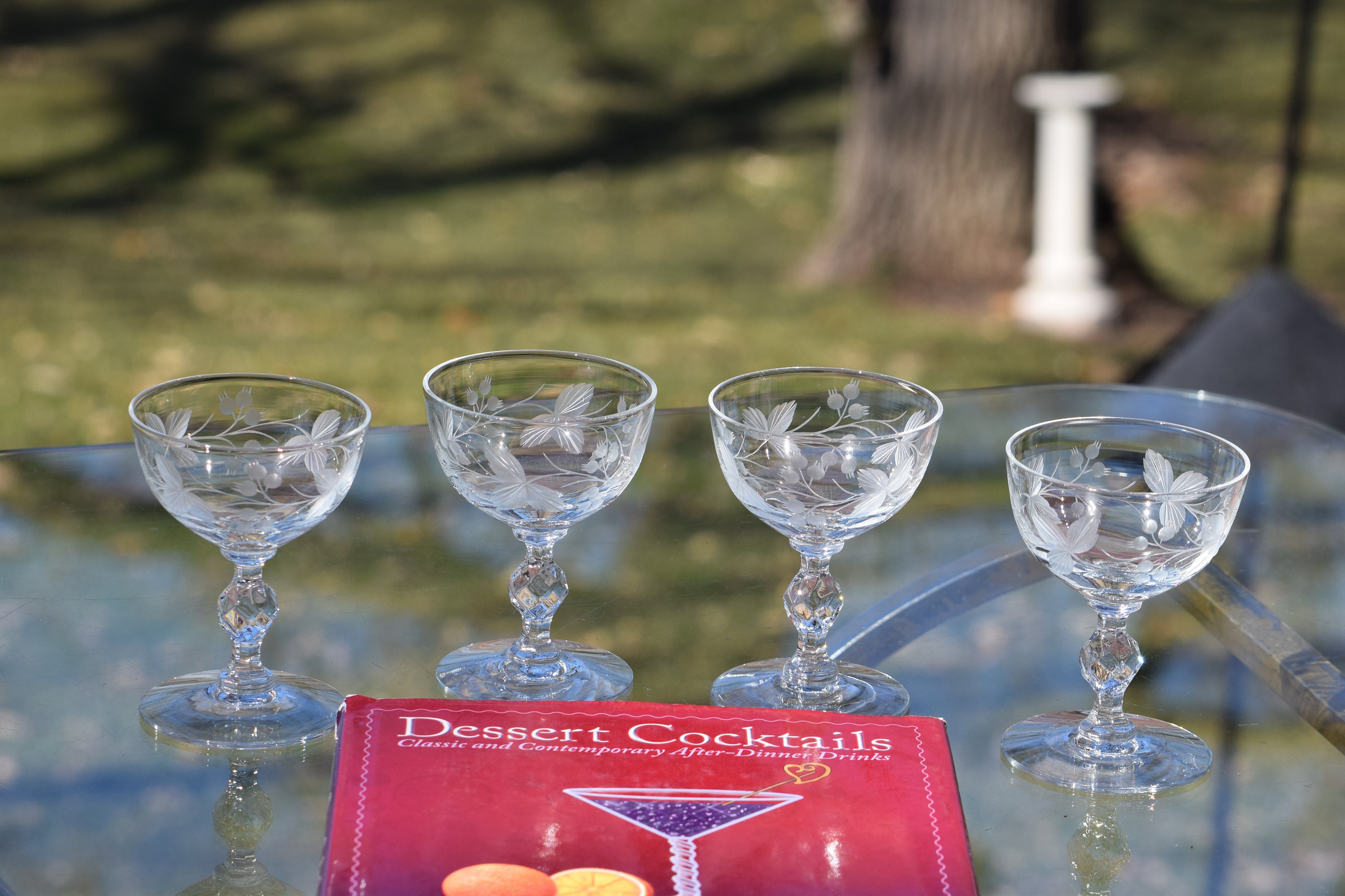 Vintage Clear Crystal Wine and Cordial Glasses with Jagged Stems