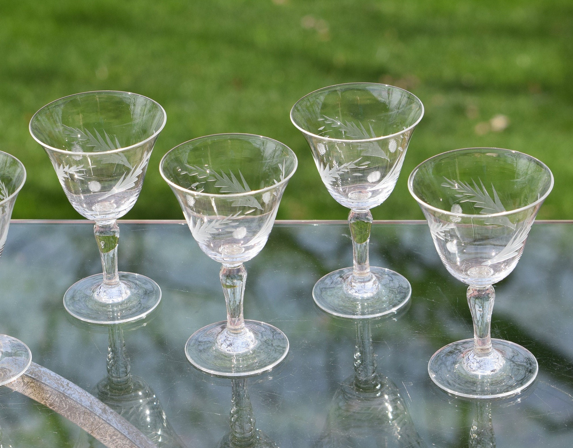 Vintage Etched Wine Cordial Glasses, Set of 6, 3 oz After Dinner Drink