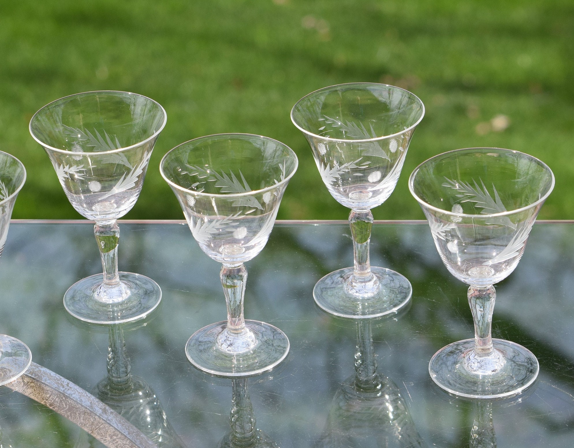 Vintage Etched Wine Cordial Glasses, Set of 7, 3 oz After Dinner Drink  Glasses, Vintage Port Wine Liquor Cordial Glasses Dessert Wine Glass