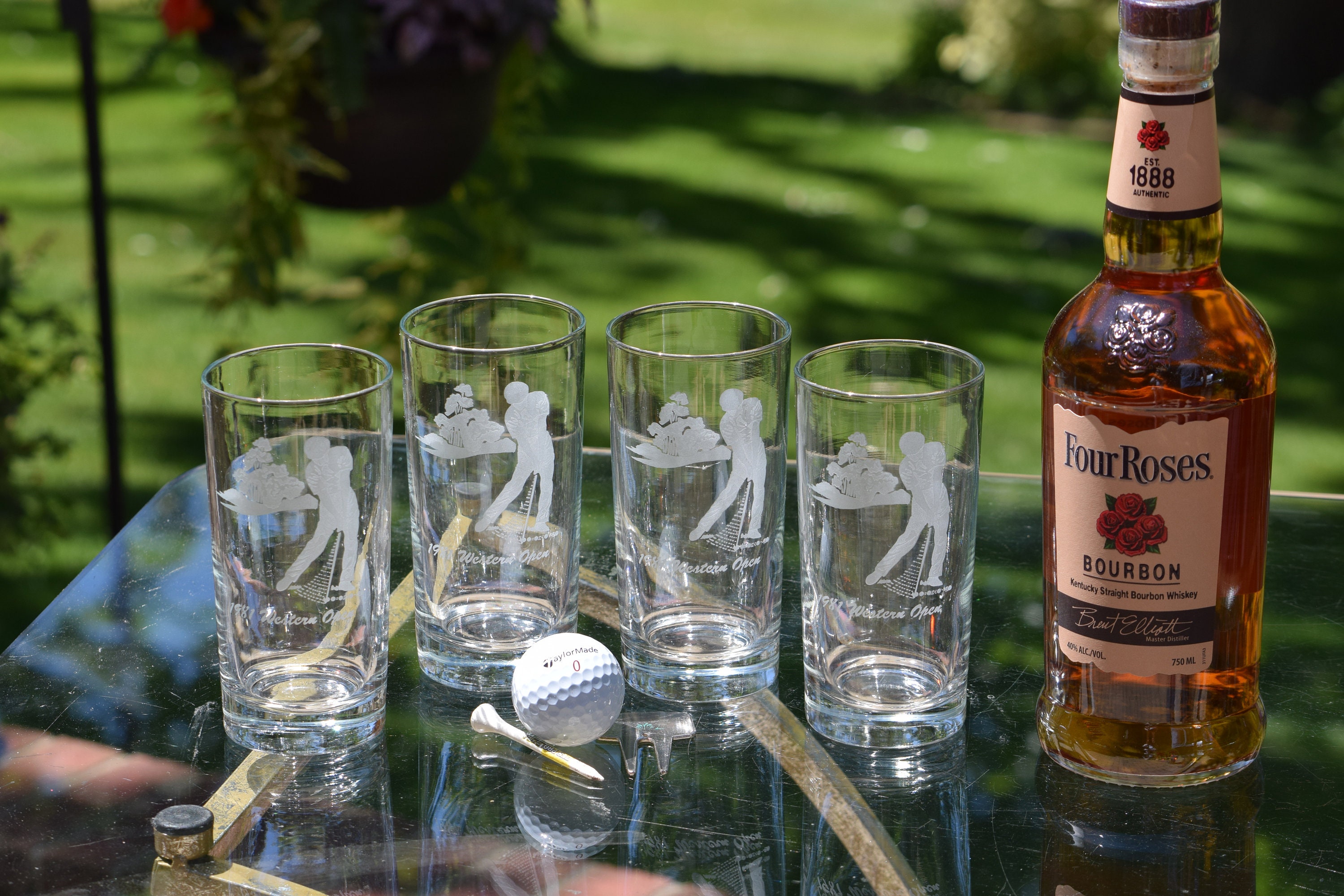 4 Vintage GOLF Cocktail Highball Glasses Home Bar Golf Gifts, Vintage Whiskey, Bourbon
