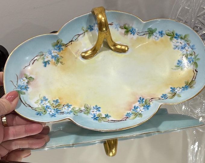 Antique M & Z Austria Porcelain Trinket Dish, Hand Painted Forget-Me-Nots