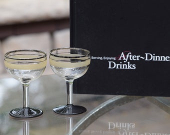 Set of 5 Vintage Liqueur Glasses, Silver Accent Cocktail Glasses