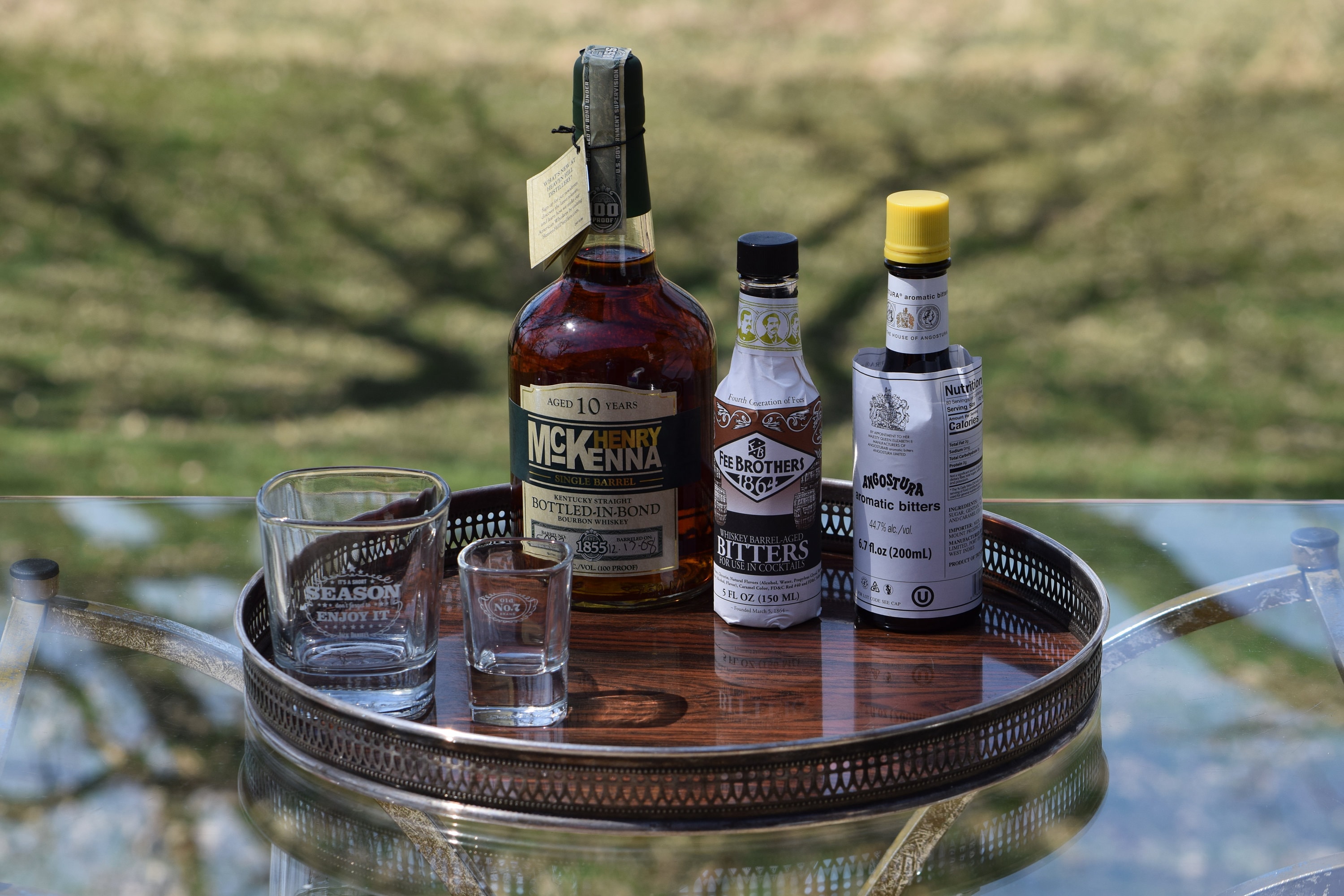 Vintage Silver Plate Wood Formica Cocktail Serving Tray, 14.5 Round