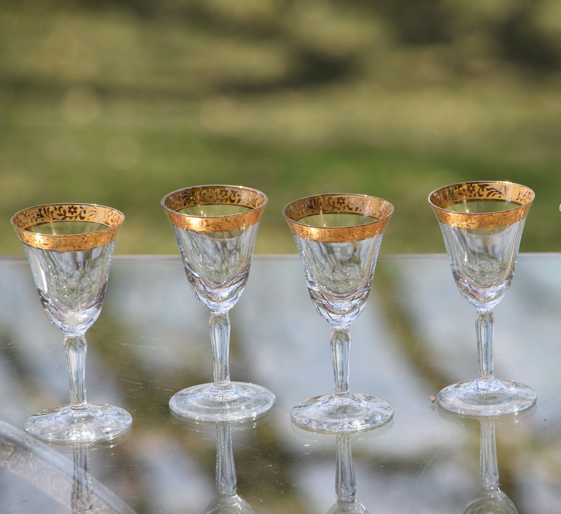 Vintage Gold Rimmed Wine Cordials Glasses, Set of 4, Liquor Port