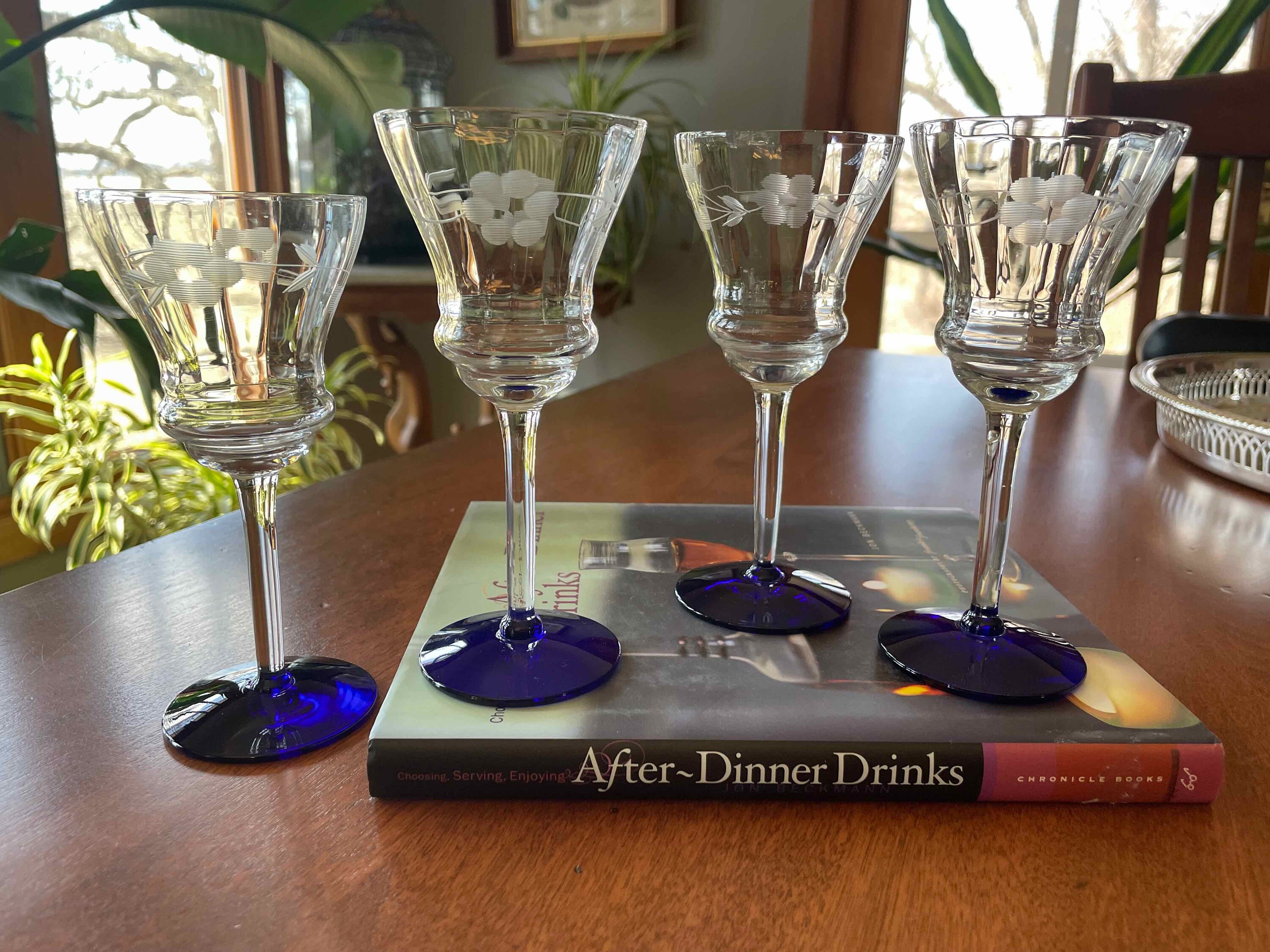 4 Vintage Platinum Rim Crystal Port Wine Cordial Glasses