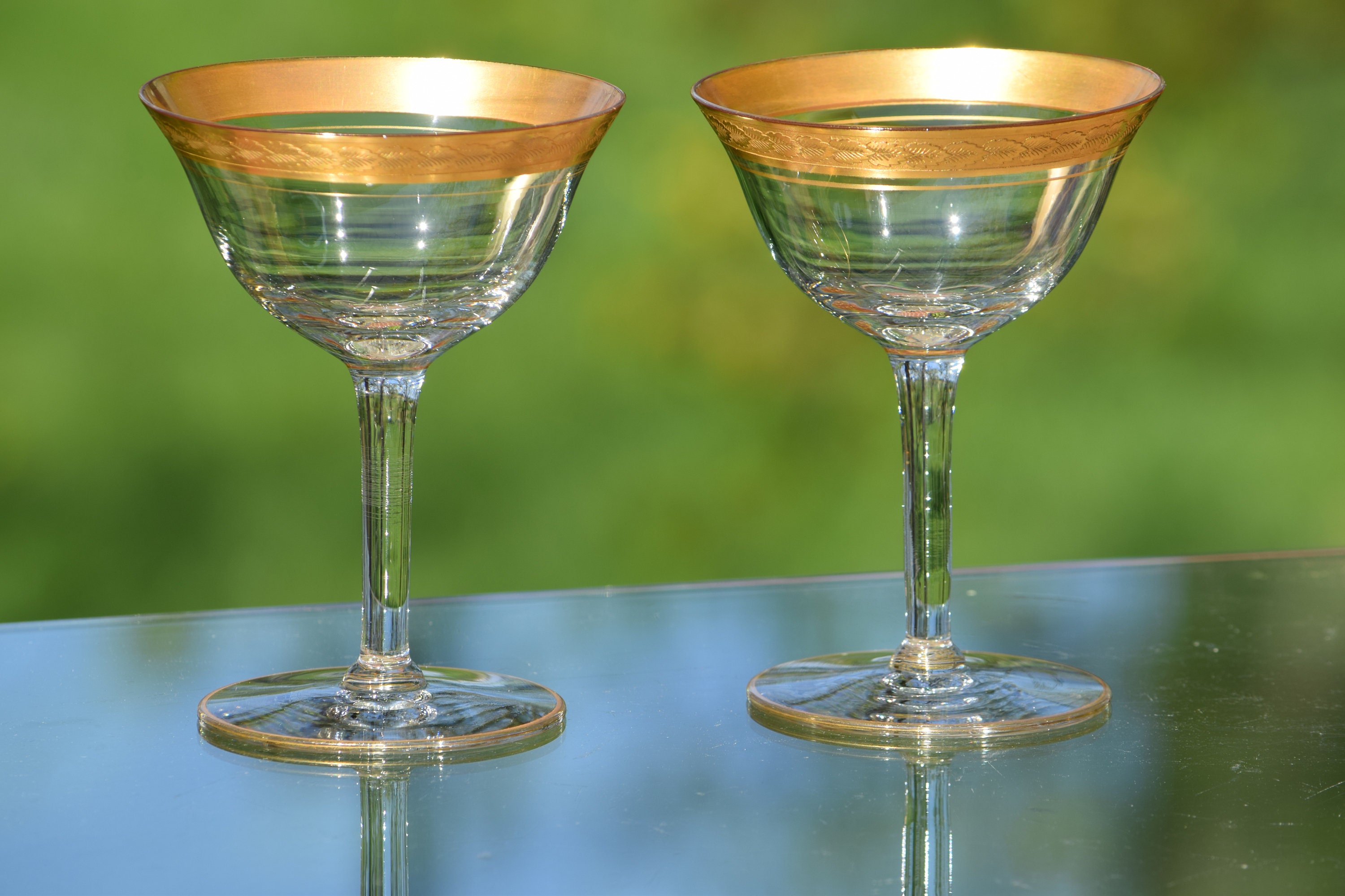 Vintage Gold Rimmed Encrusted Cocktail Martini Glasses , Set of 5