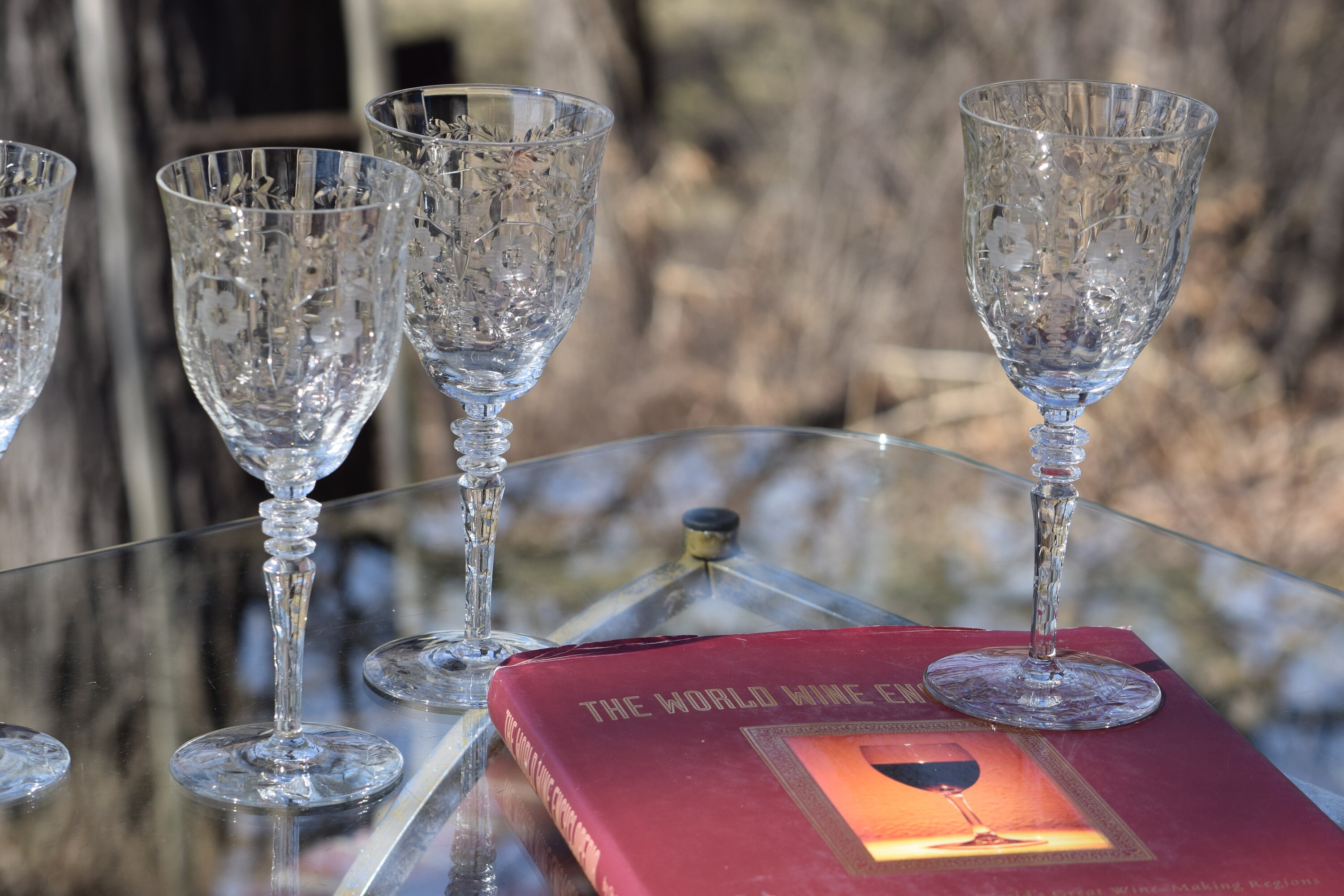 Vintage Floral Etched Optic Wine Glasses Set Of 4 Rock Sharpe Circa 1940 S Antique Etched