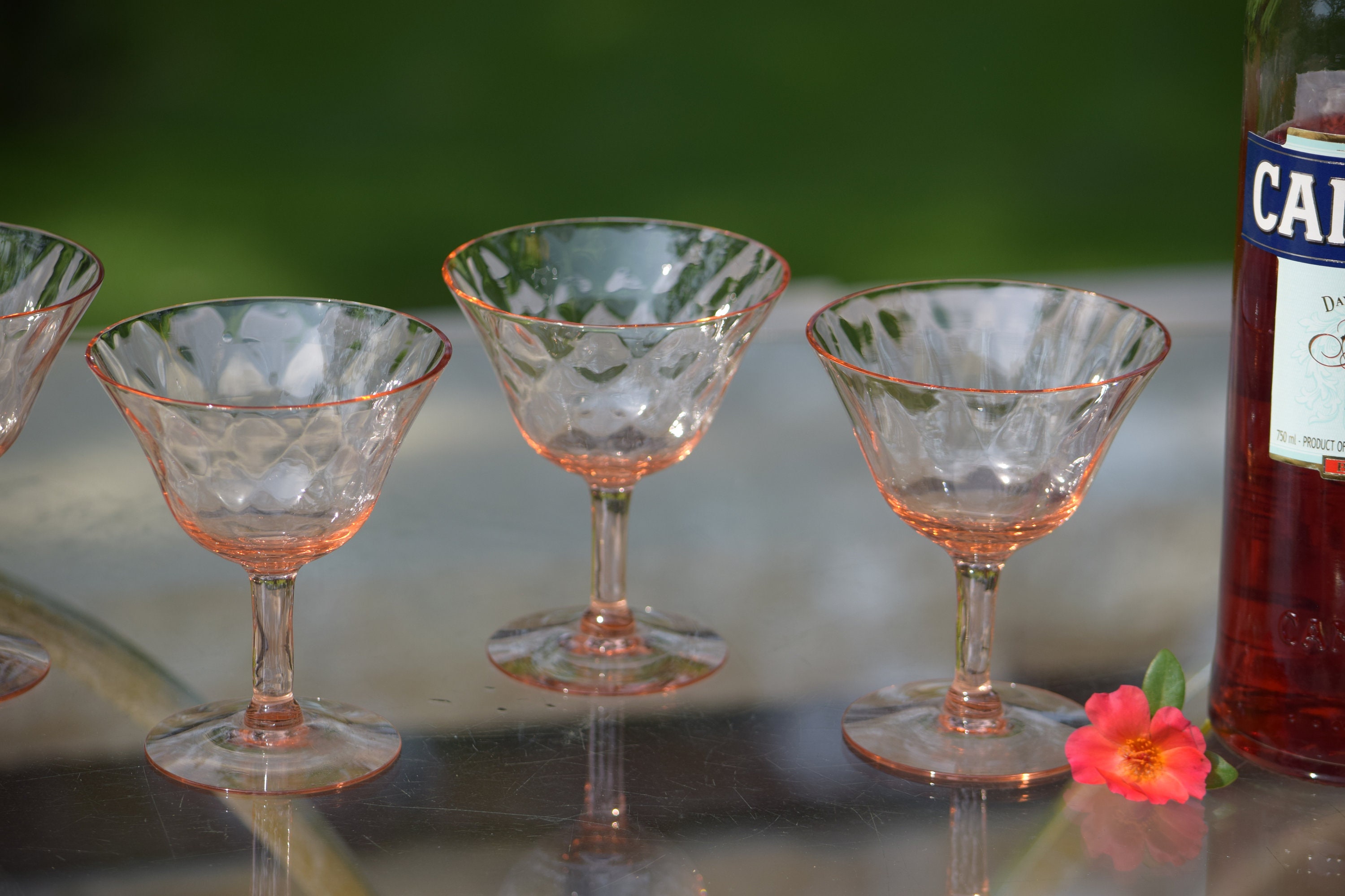 5 Vintage PINK DIAMOND OPTIC Champagne Glass Cocktail Martini Glasses