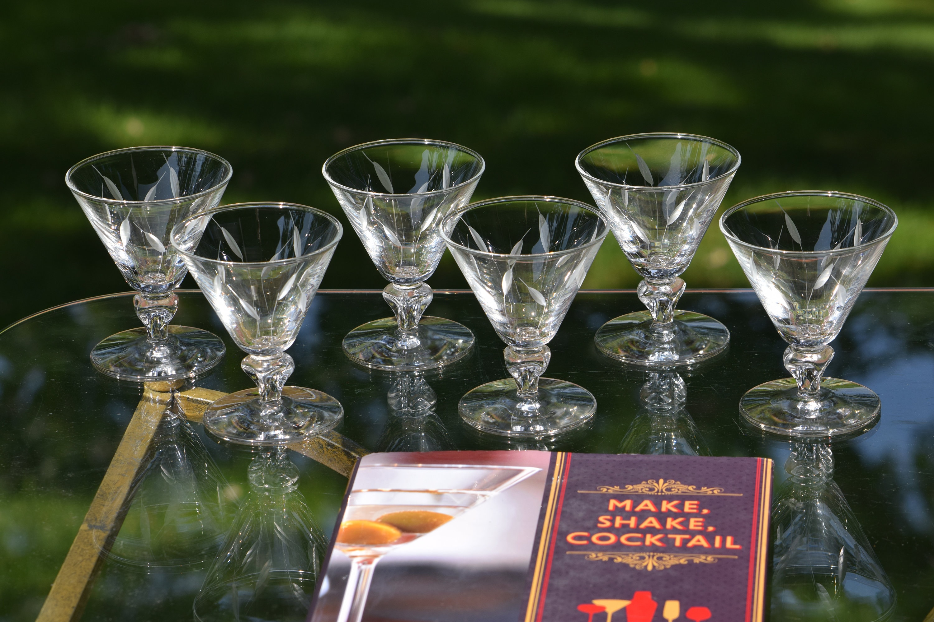 Vintage Etched Cocktail Glasses Set Of 6 After Dinner Drink 4 Oz Liquor ~ Port Wine Glasses