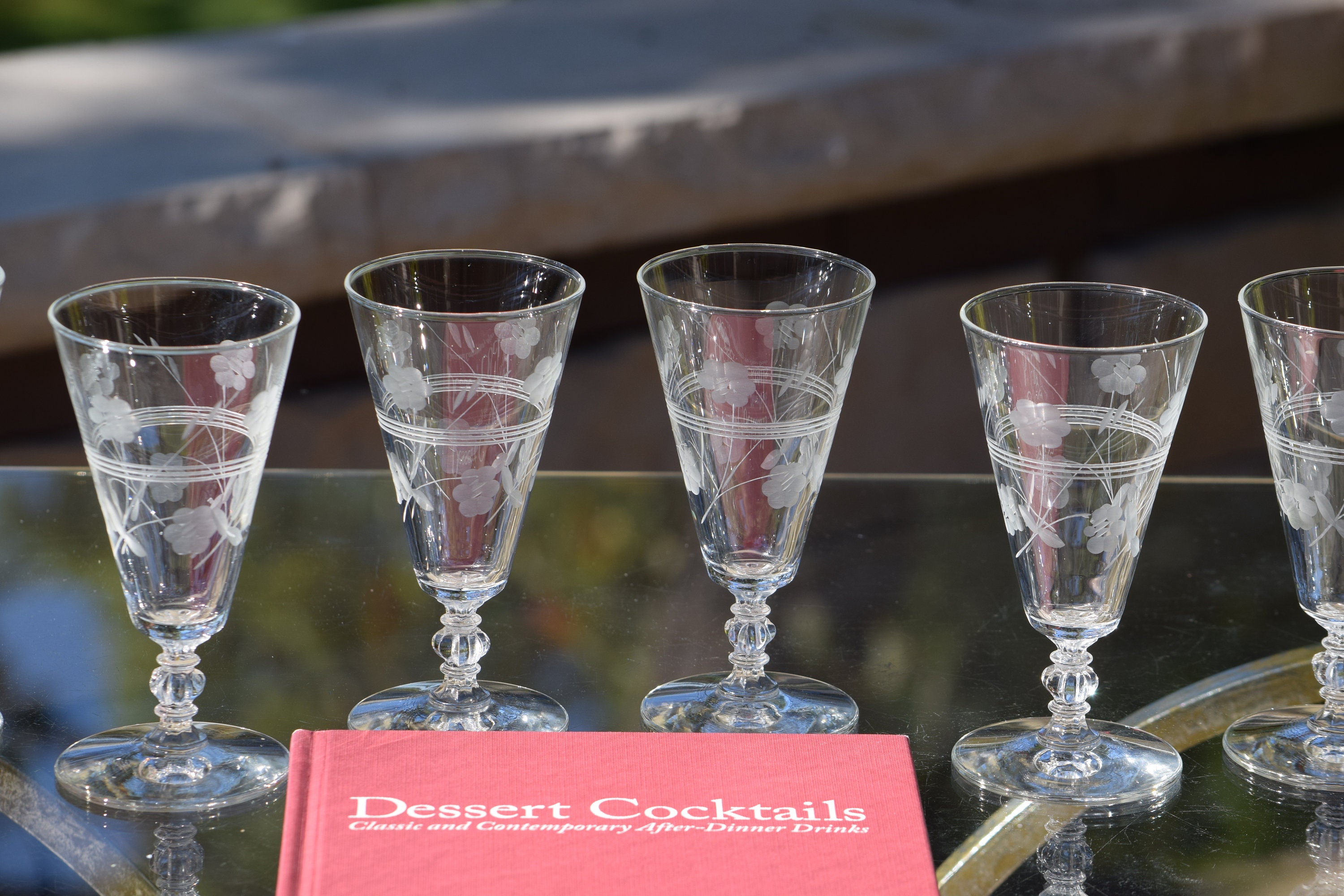 6 Vintage Libbey Christmas Etched Pinecone Gold Rim Glasses