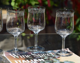 4 Vintage Crystal Etched Platinum Rim Wine Glasses, Lenox ~  Moonspun, 1975-1989, Vintage Crystal 8 oz Dessert Wine ~ After Dinner Wine