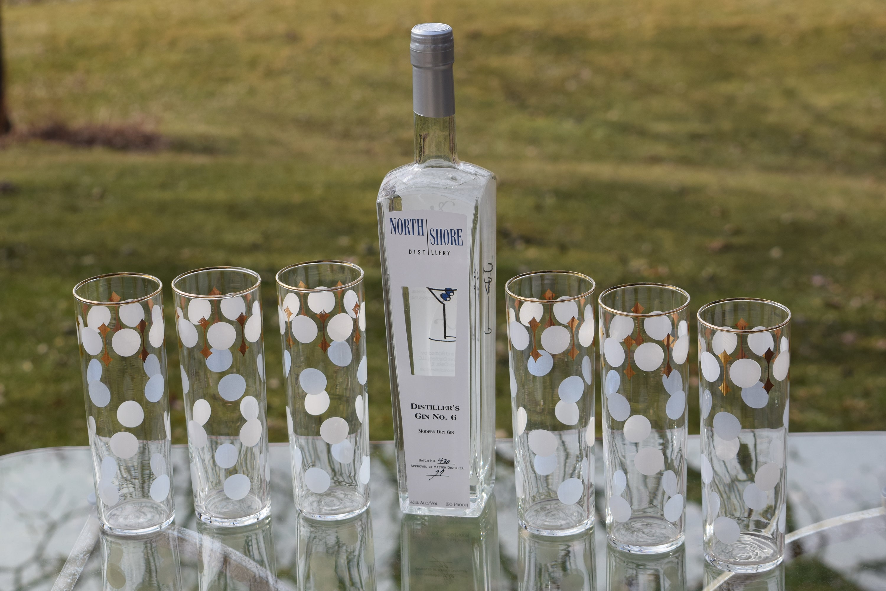 Vintage Gold & White COLLINS Glasses, Set of 6, Vintage Libbey Collins