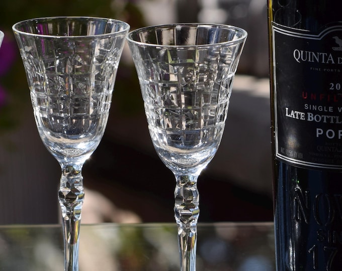 Vintage Etched Port Wine Glasses Cordials, 2.5 oz,  Set of 5, 1950's