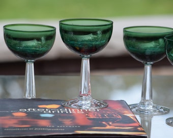 6 Vintage Green Wine - Liqueur Cordials, Tiffin Franciscan, 1950's,  After Dinner Drink 3.5 oz Glasses, Mini-Martini/Cocktail Glasses