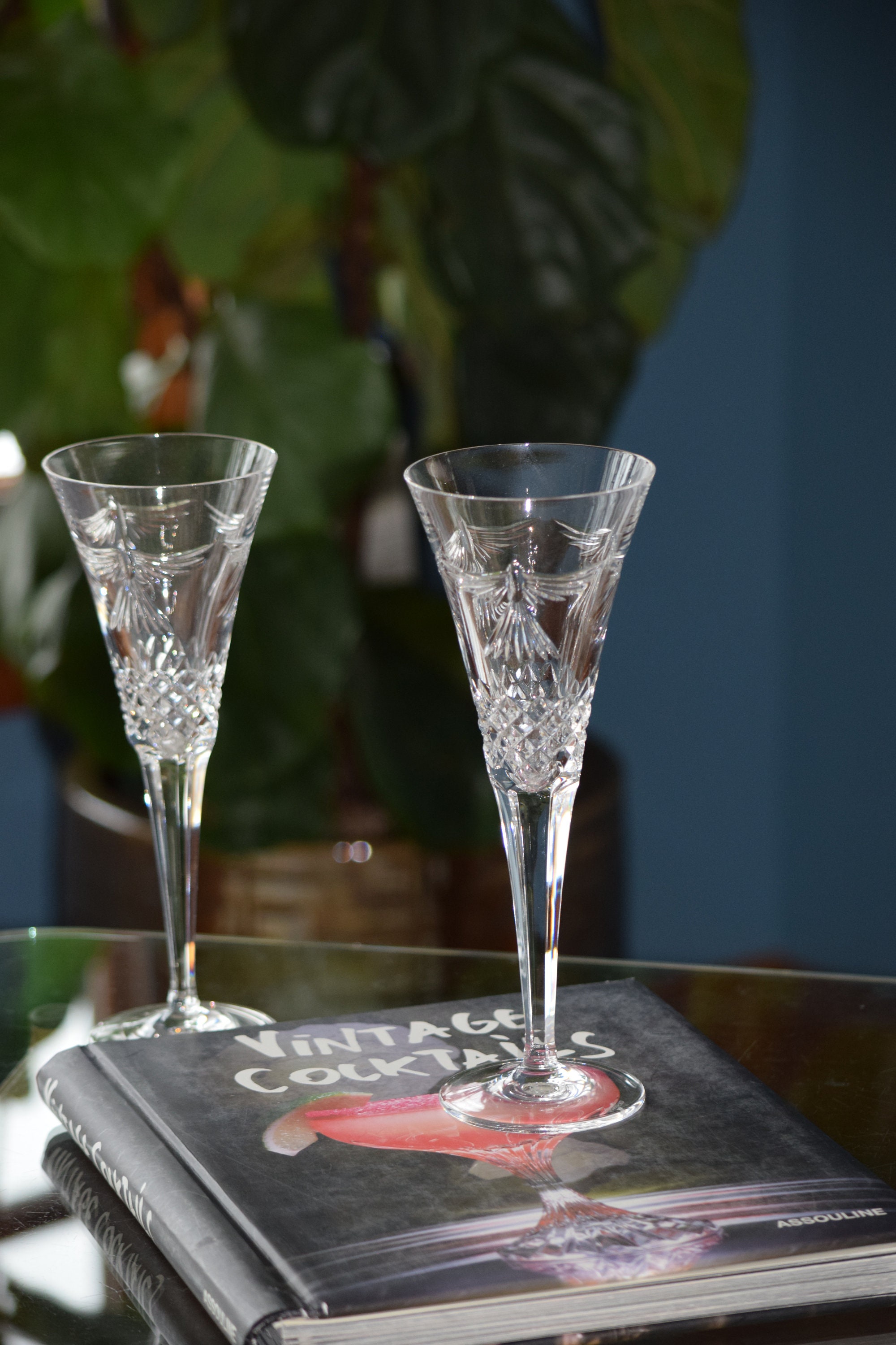 2 Vintage Crystal WATERFORD Champagne Flutes Glasses, Waterford