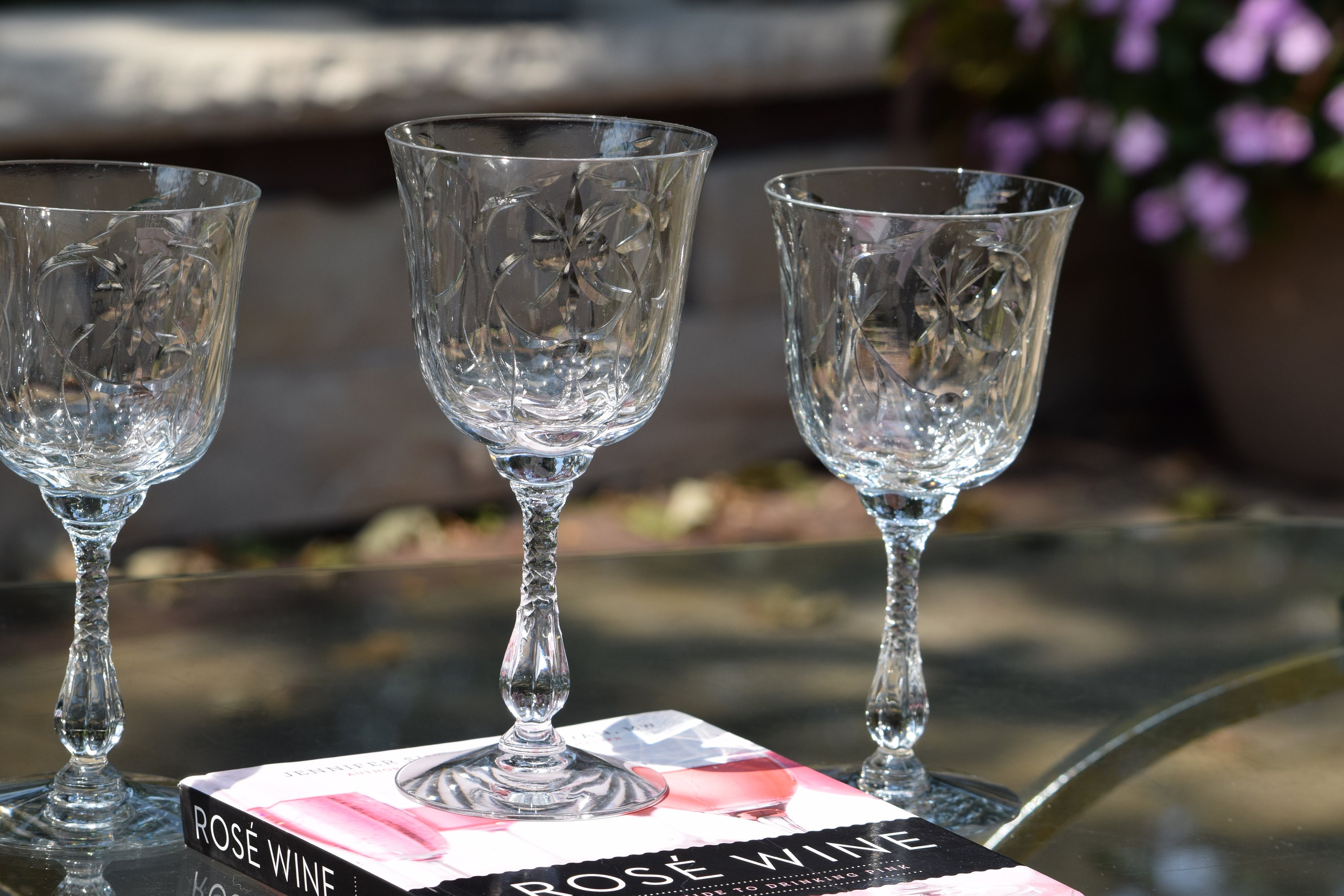 4 Vintage Etched Crystal Wine Glasses ~ Port Wine Glasses, Set of 4 Mixed  Glasses, Seneca, 1940's, Vintage Crystal Water Goblets