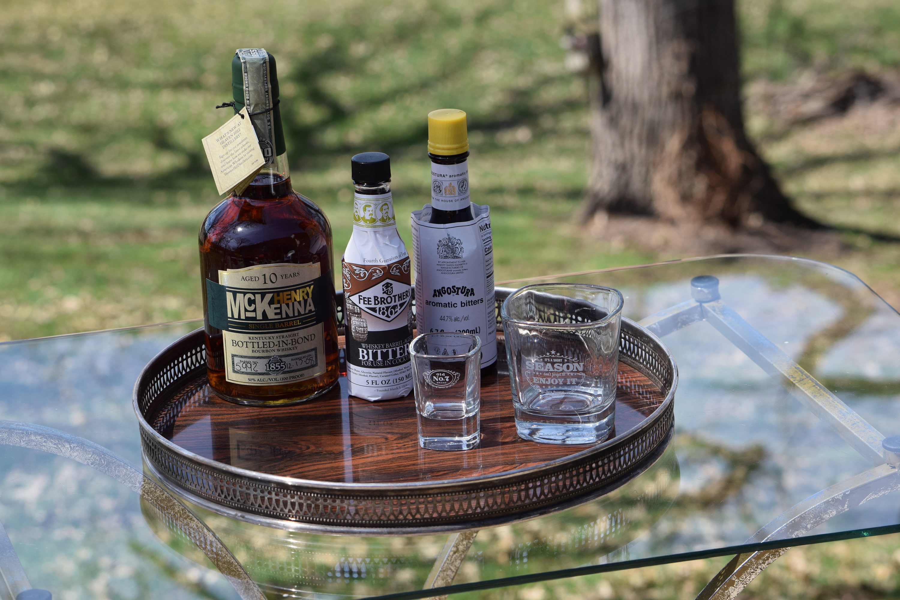 Vintage Silver Plate Wood Formica Cocktail Serving Tray, 14.5 Round