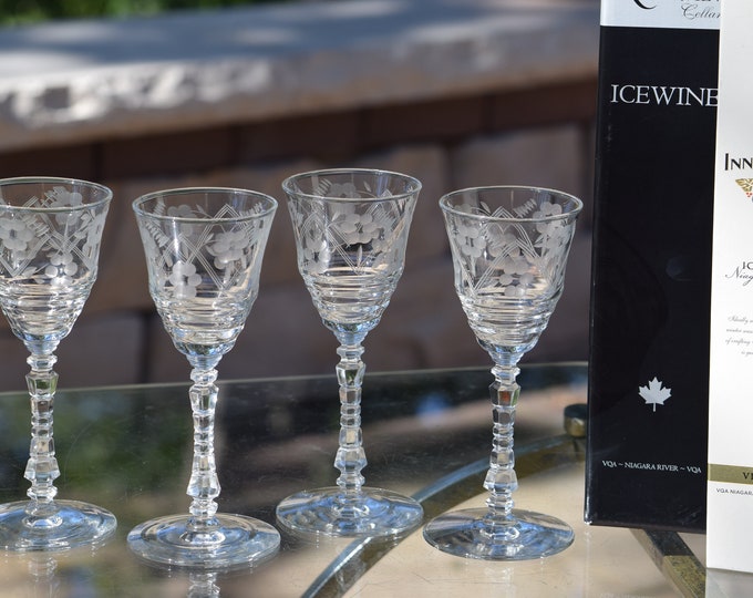 SERVE IN STYLE! 6 Vintage Etched Port Wine Glasses, Rock Sharpe, 1950's, After Dinner Drink 4 oz Liqueur Glasses, Dessert Wine Glasses