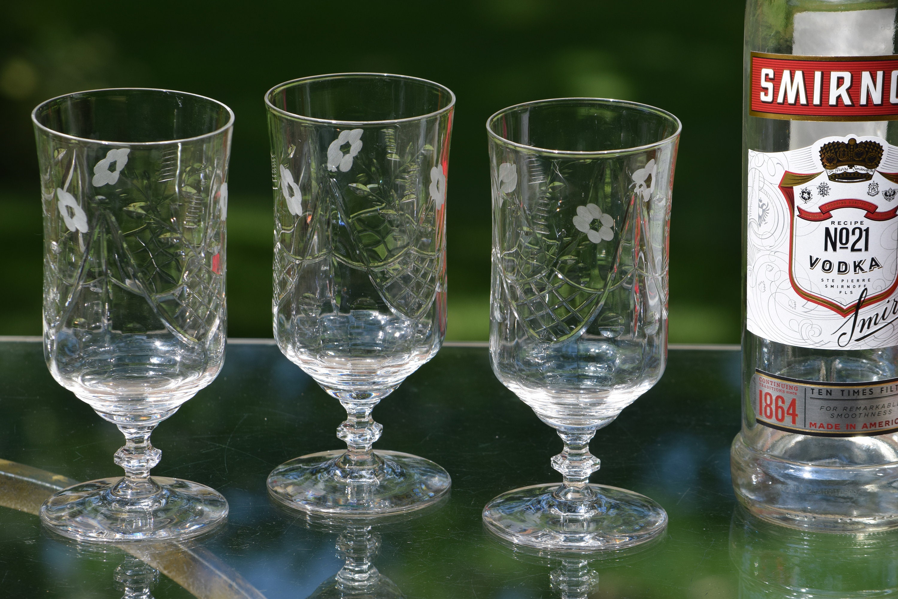 6 Vintage Etched Cocktail Glasses ~ Wine Glasses, 10 oz Cocktail Mimosa  Glasses, Tall Cocktail glasses, Summer Cocktail Glasses