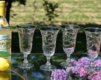 3 Vintage Etched Wine ~ Cocktail Glasses, Glastonbury Lotus, 1940's, 12 oz Cocktail Mimosa Glasses, Summer Cocktail Glasses