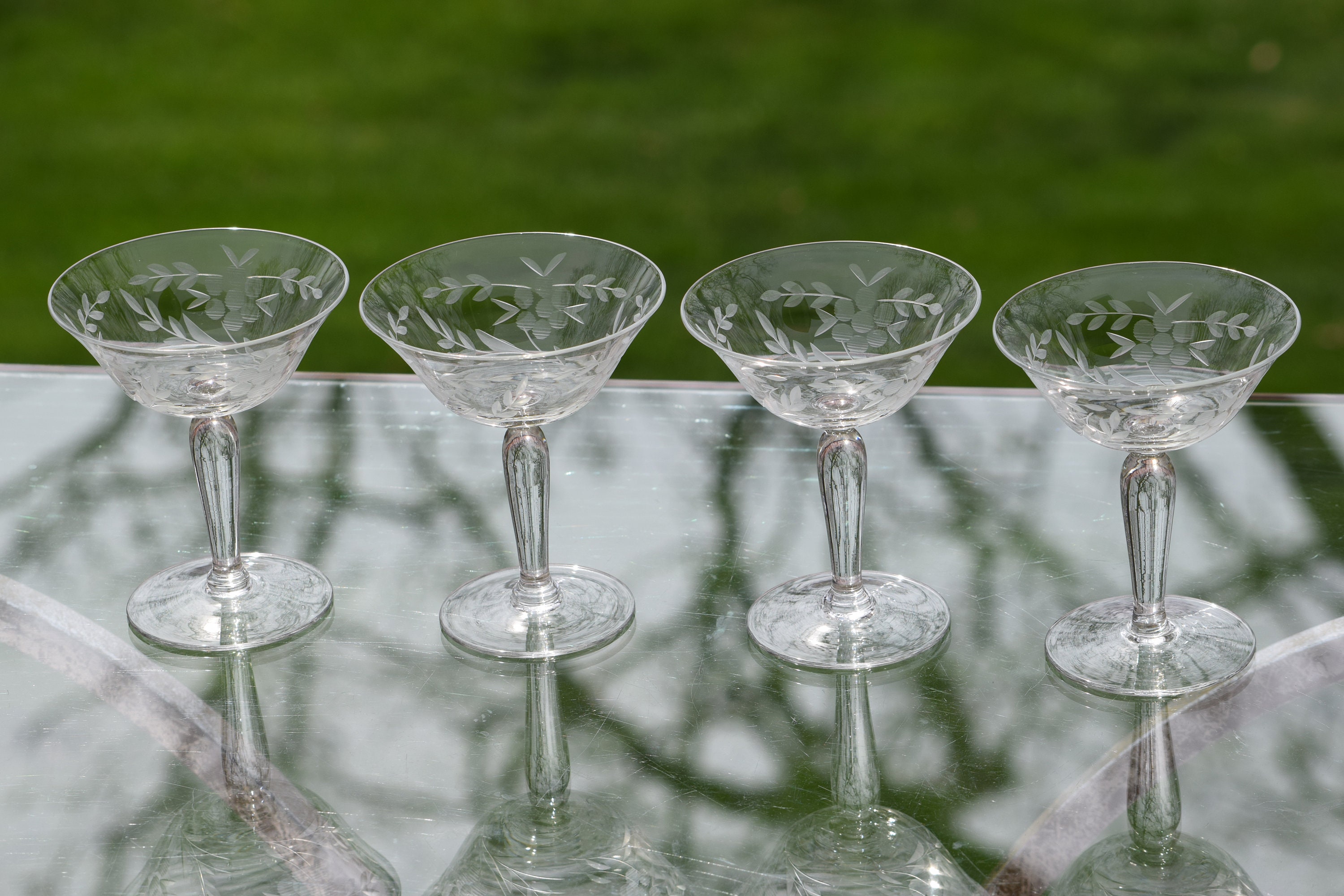 Vintage Etched Liquor Cocktail Glasses, Set of 4, 3 oz After Dinner
