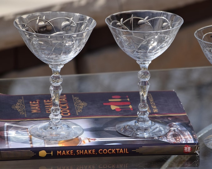 Vintage Fostoria Crystal Cocktail Glasses - Set of 4, 1950's, Martini Glasses