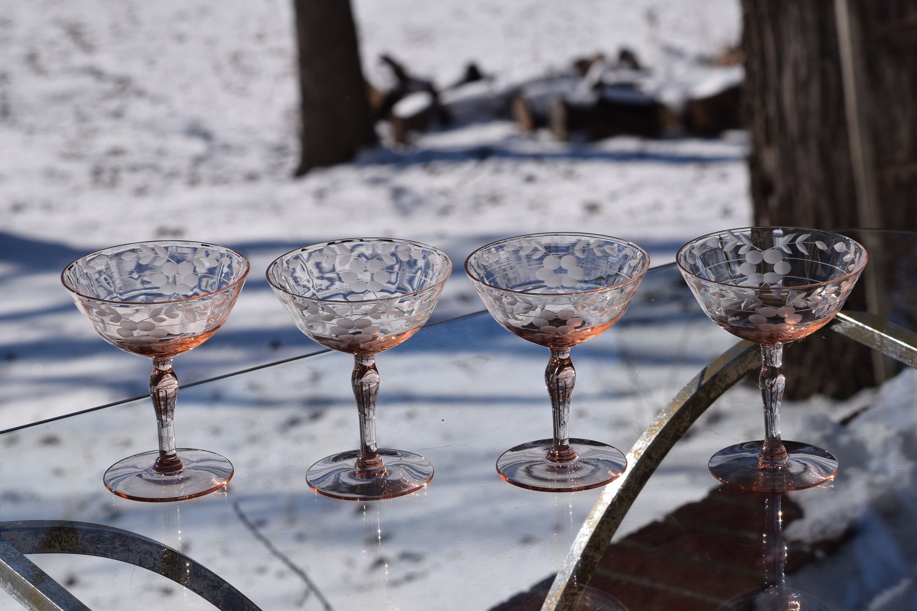 Vintage PINK DEPRESSION Glass Cocktail - Martini Glasses, Set of 6