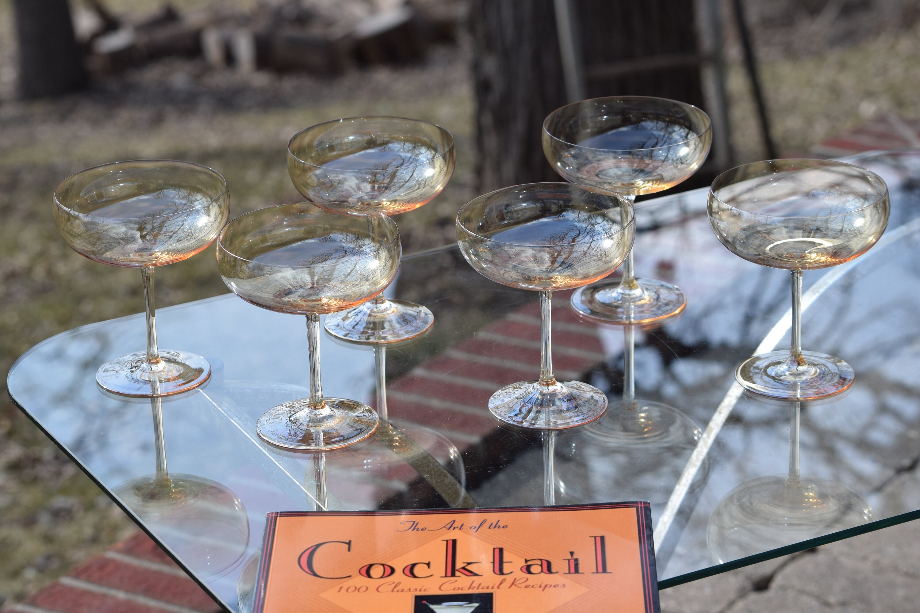 Vintage Light Amber Champagne Coupe Glasses, Set of 6, Vintage